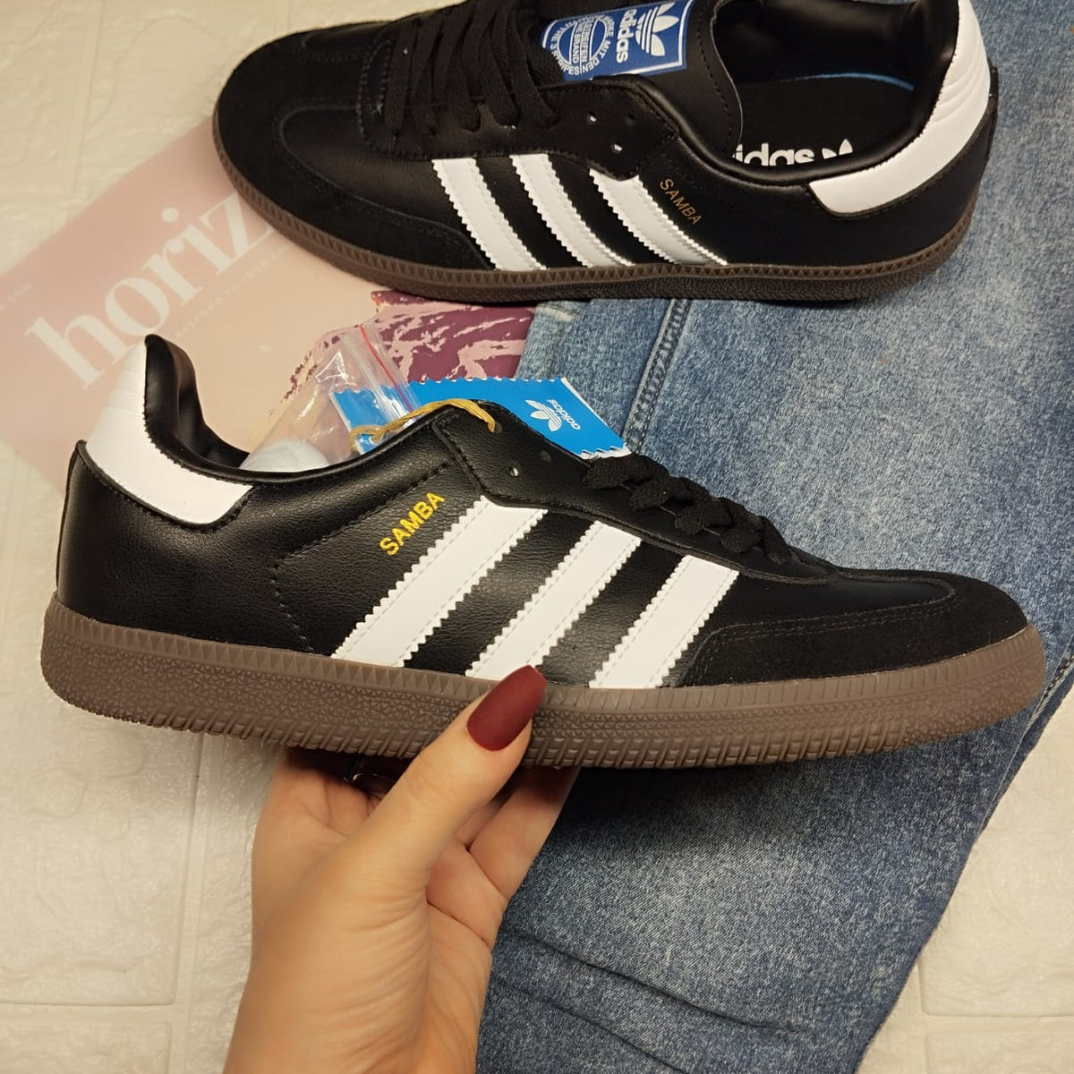 Black stripped sambas shoebaazar