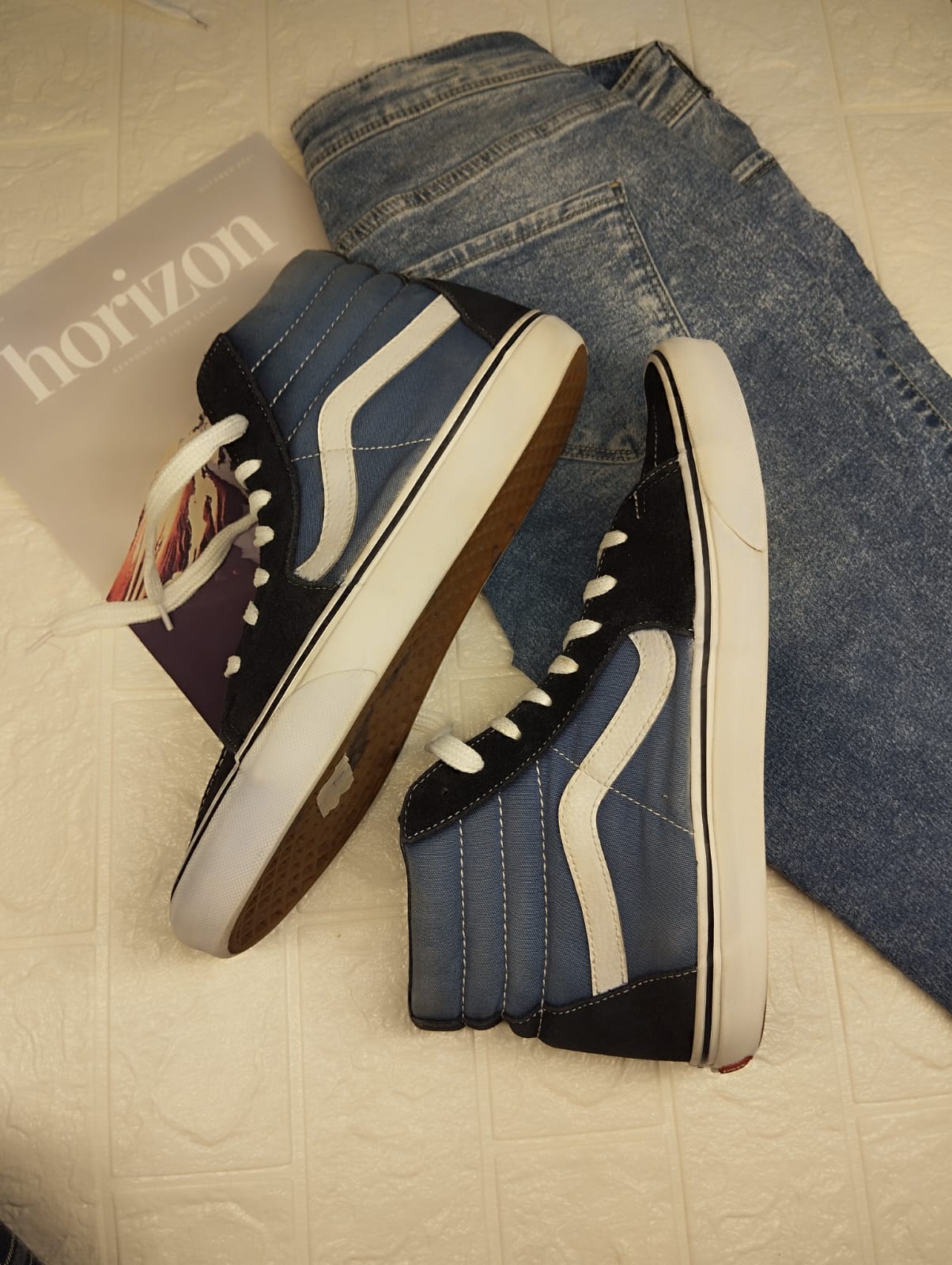 Black and blue high rise vans