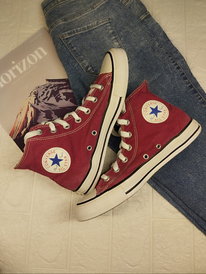 Burgundy high rise converse OG