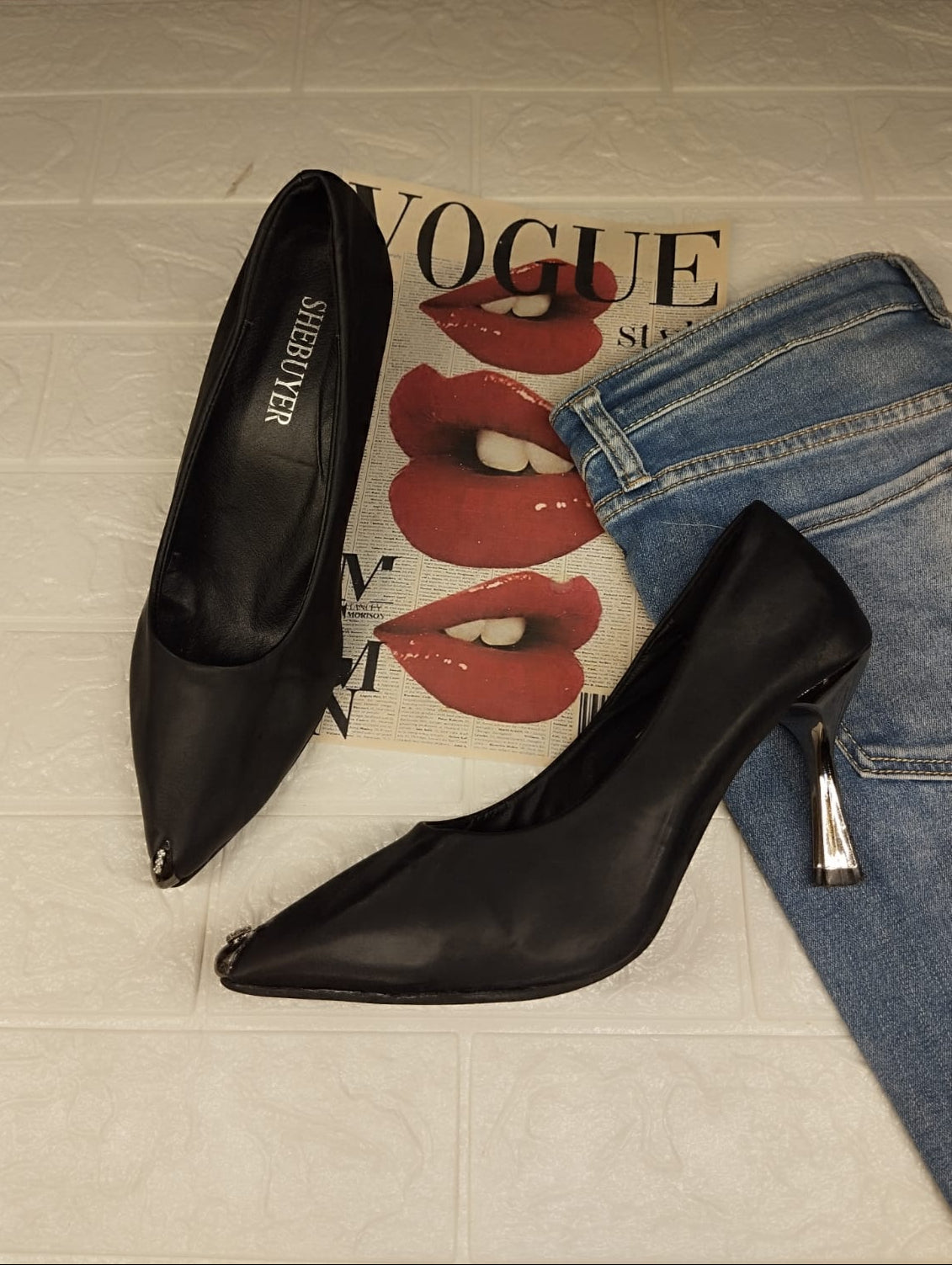 Black and silver heels