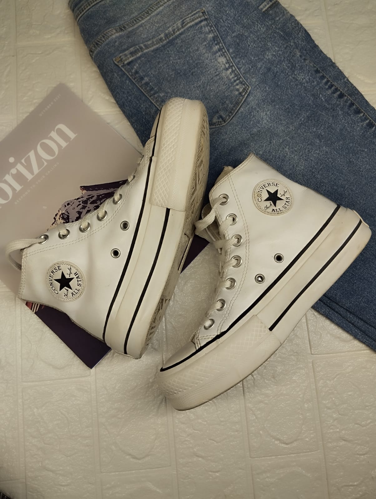 White leather high rise platform