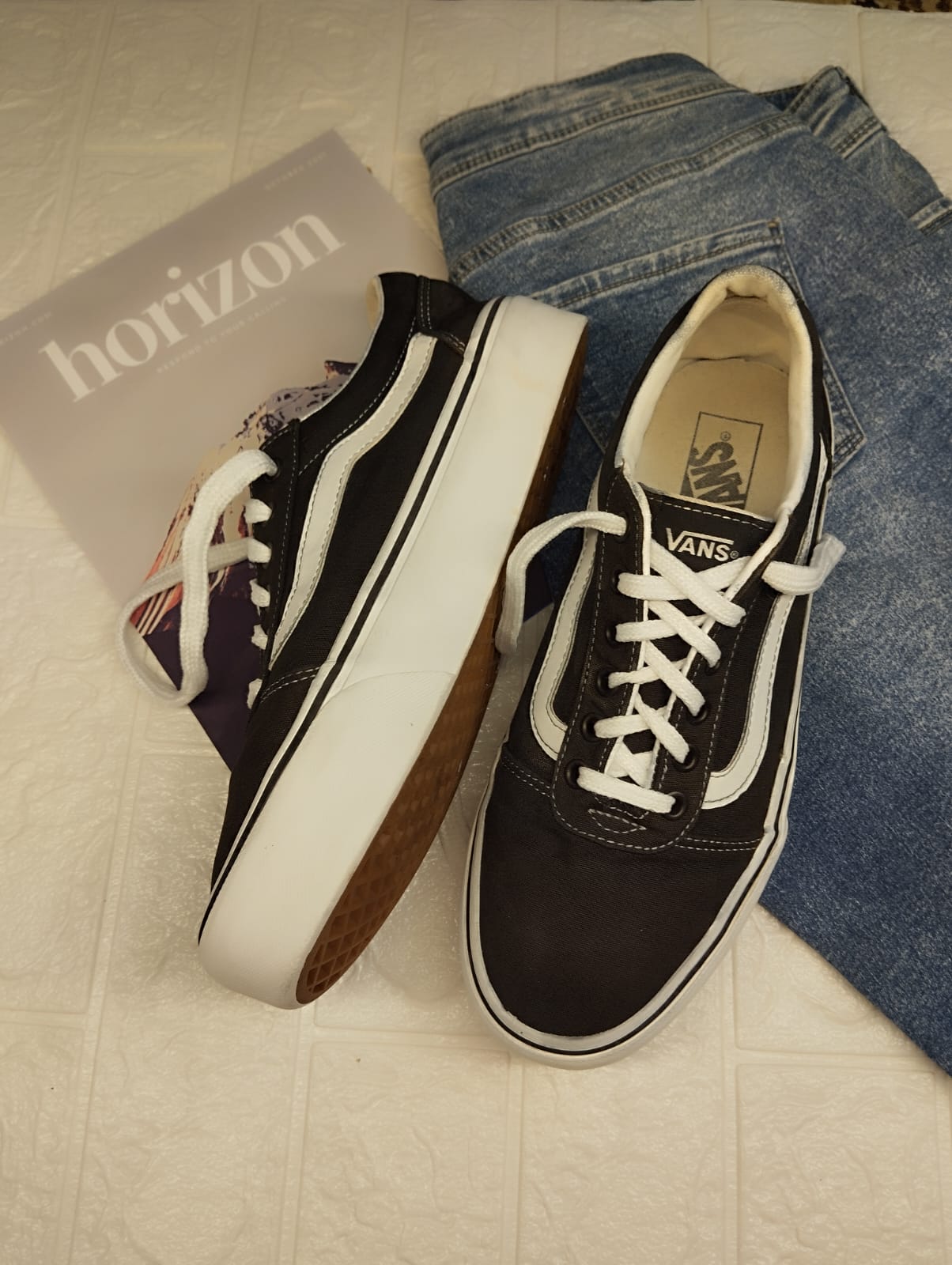 Black low rise vans platform