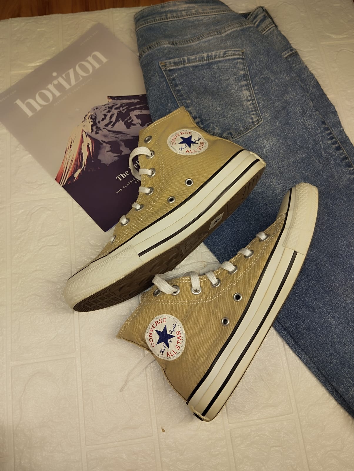 Beige high rise converse
