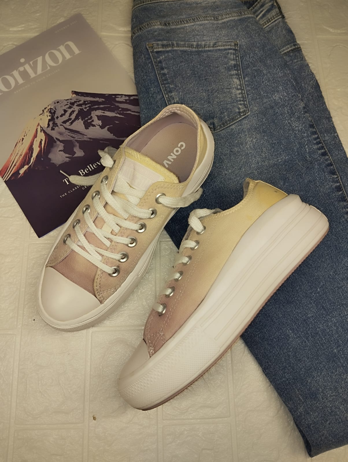 Pink and white low rise wave platform