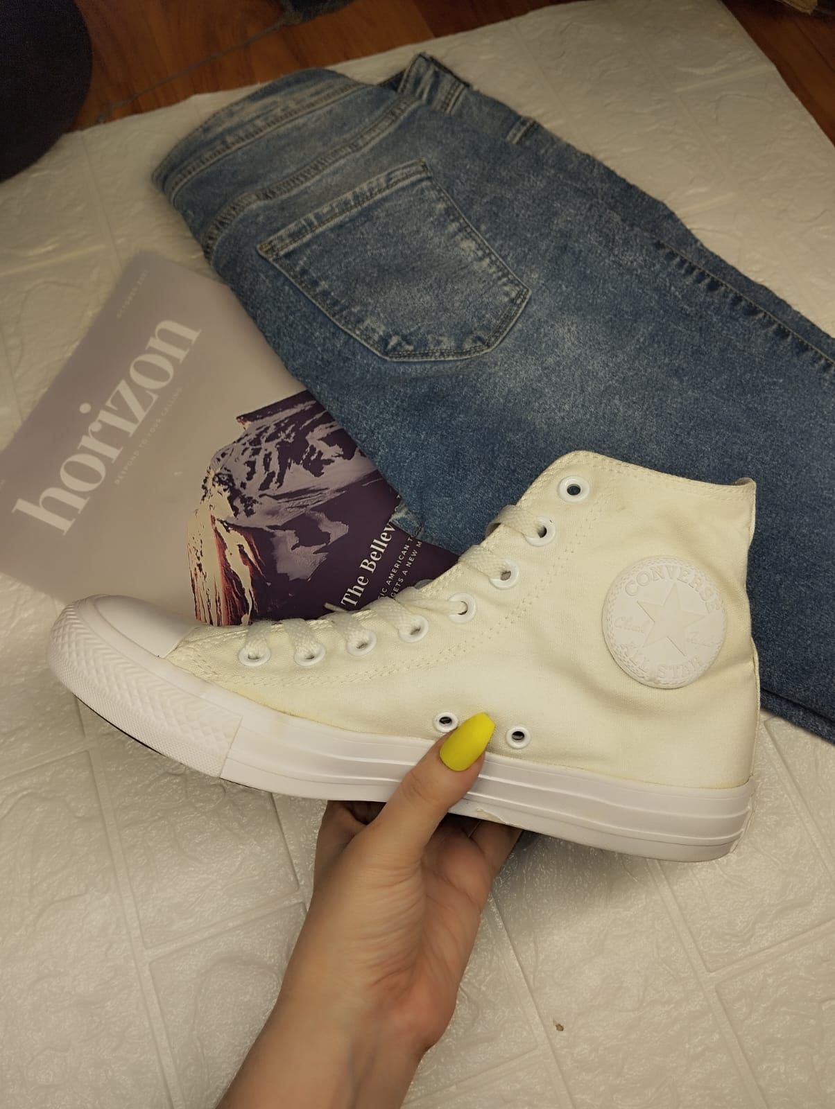 Full white high rise converse