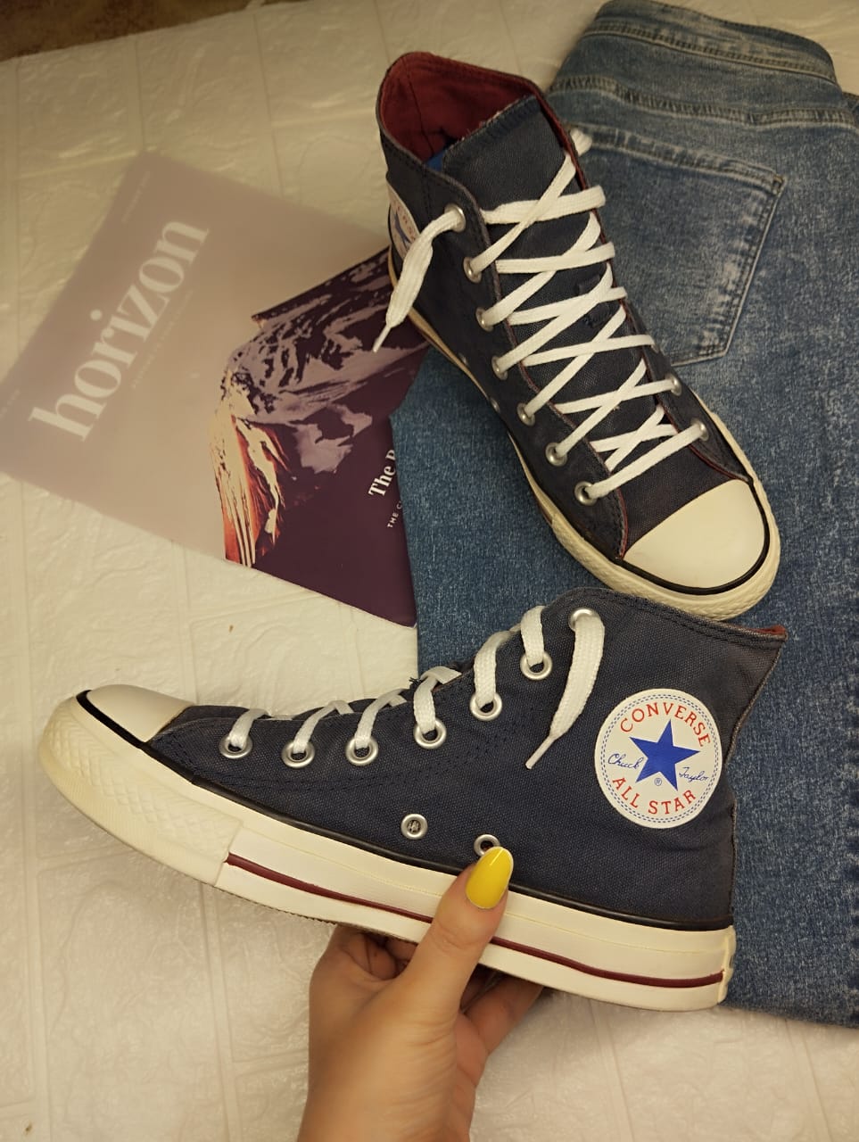 Navy blue and burgundy high rise converse
