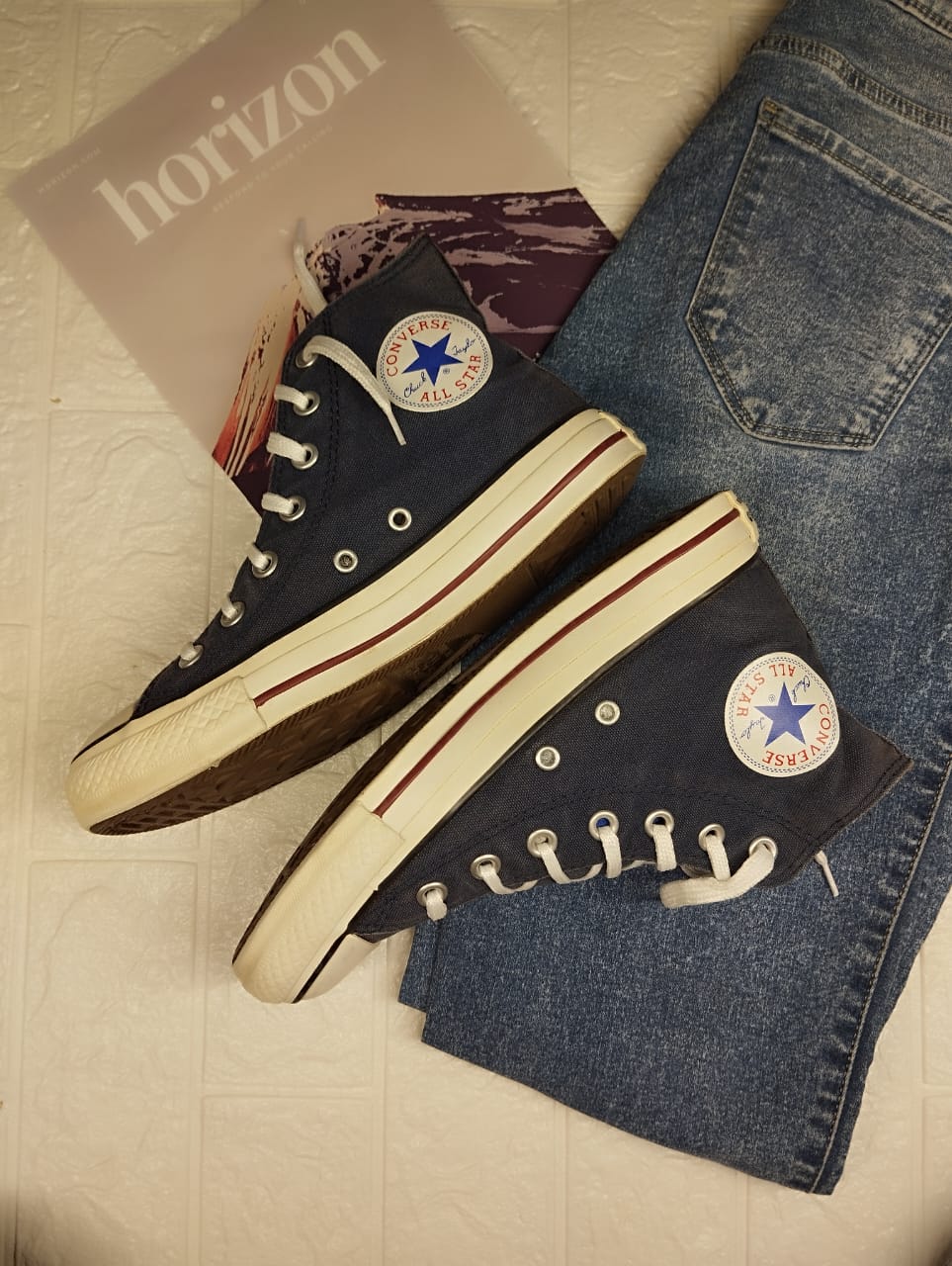 Navy blue and burgundy high rise converse