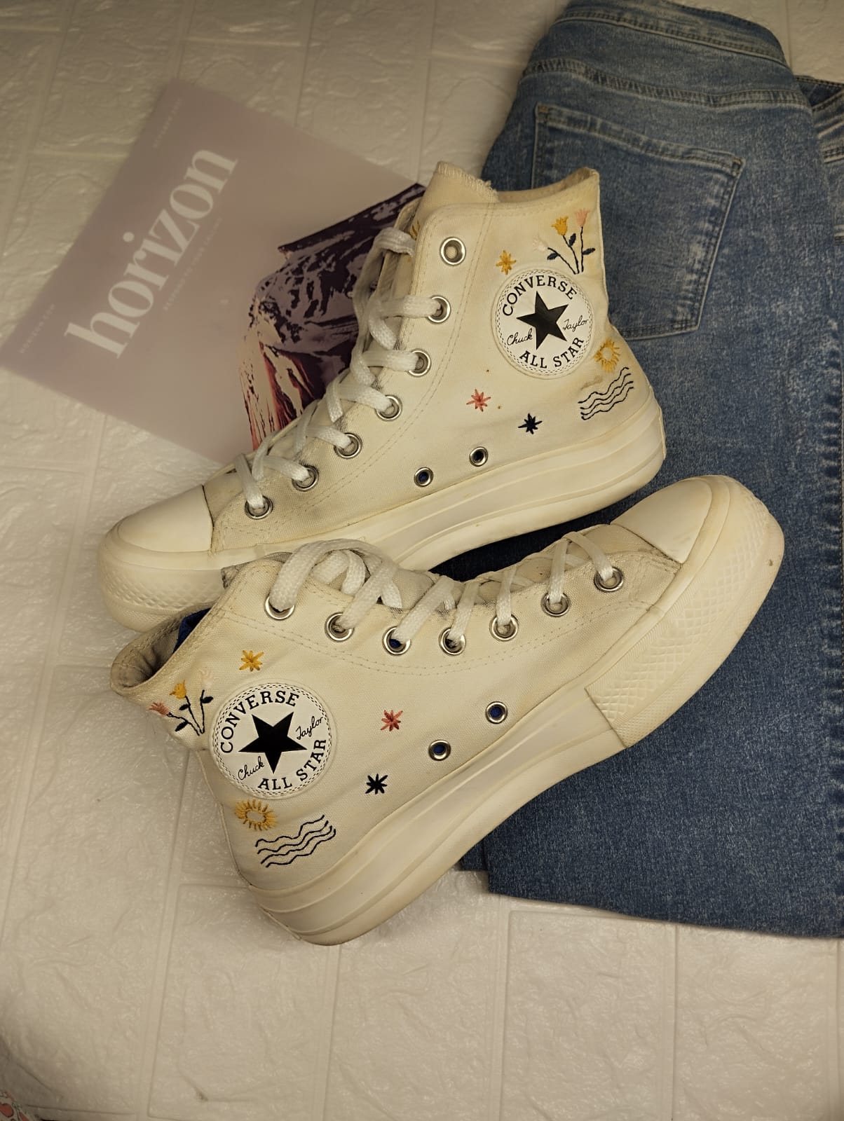 White embroidery high rise converse