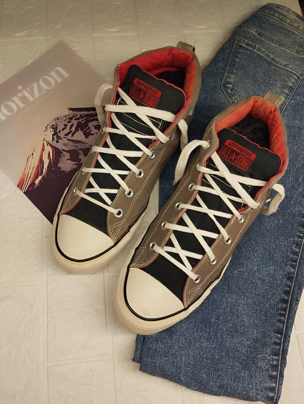 Grey and black ankle cut converse