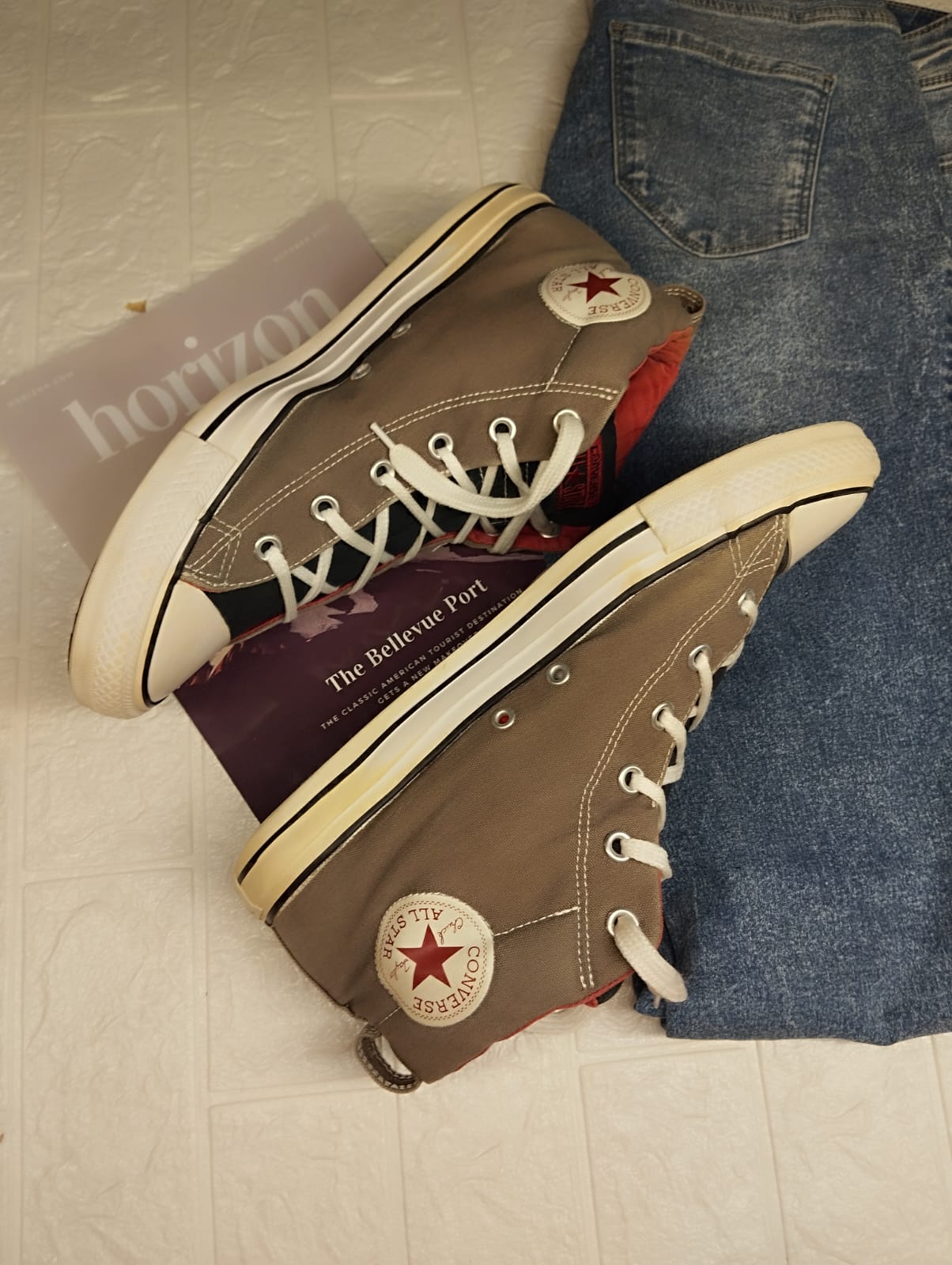 Grey and black ankle cut converse