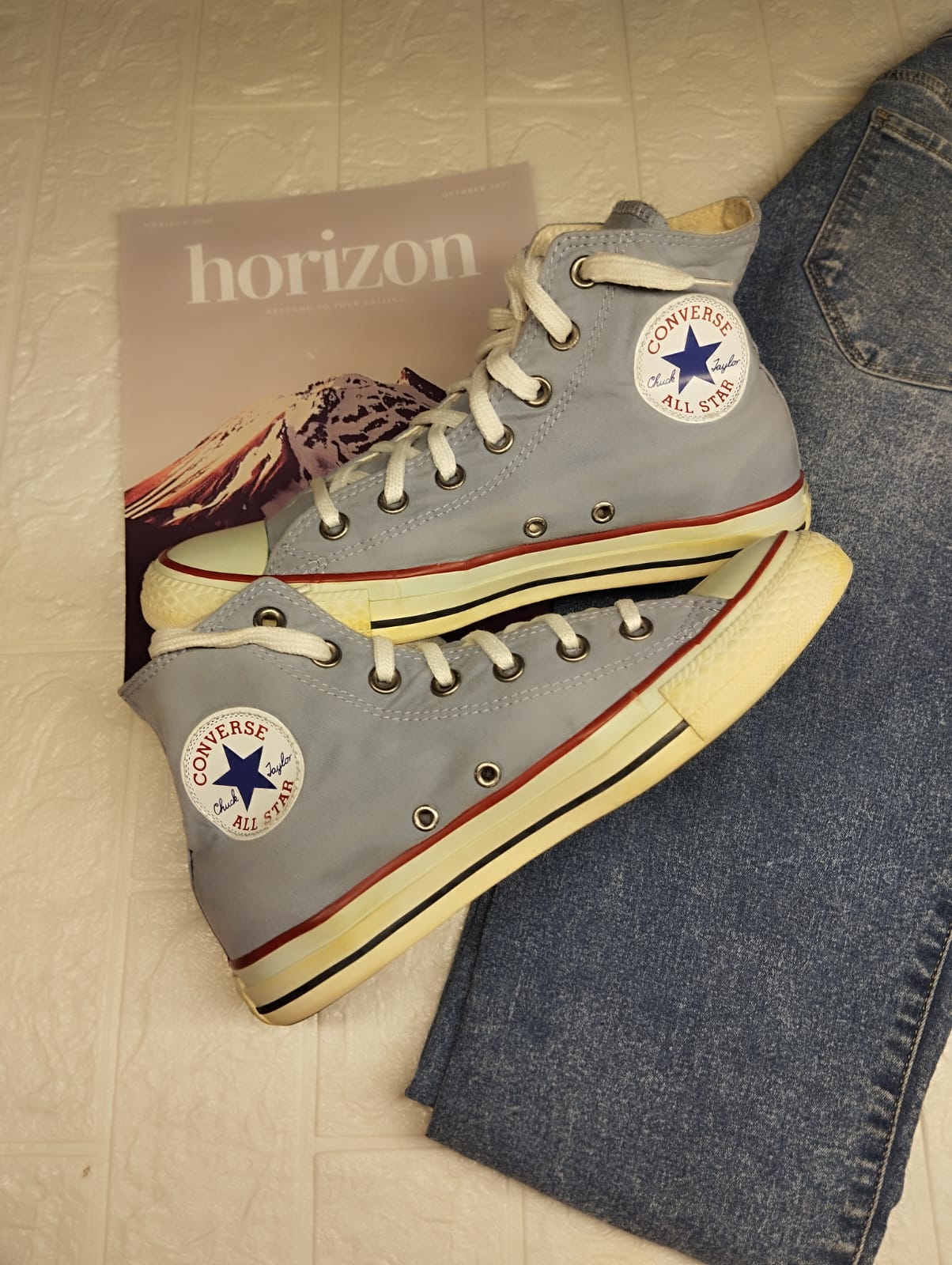 Sky blue high rise vans