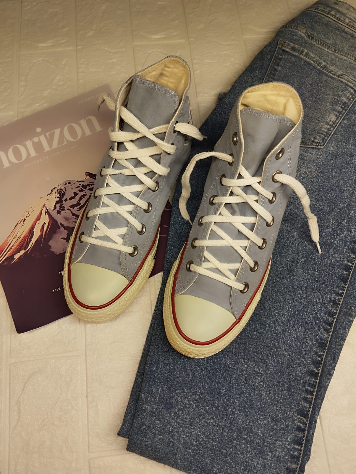 Sky blue high rise vans