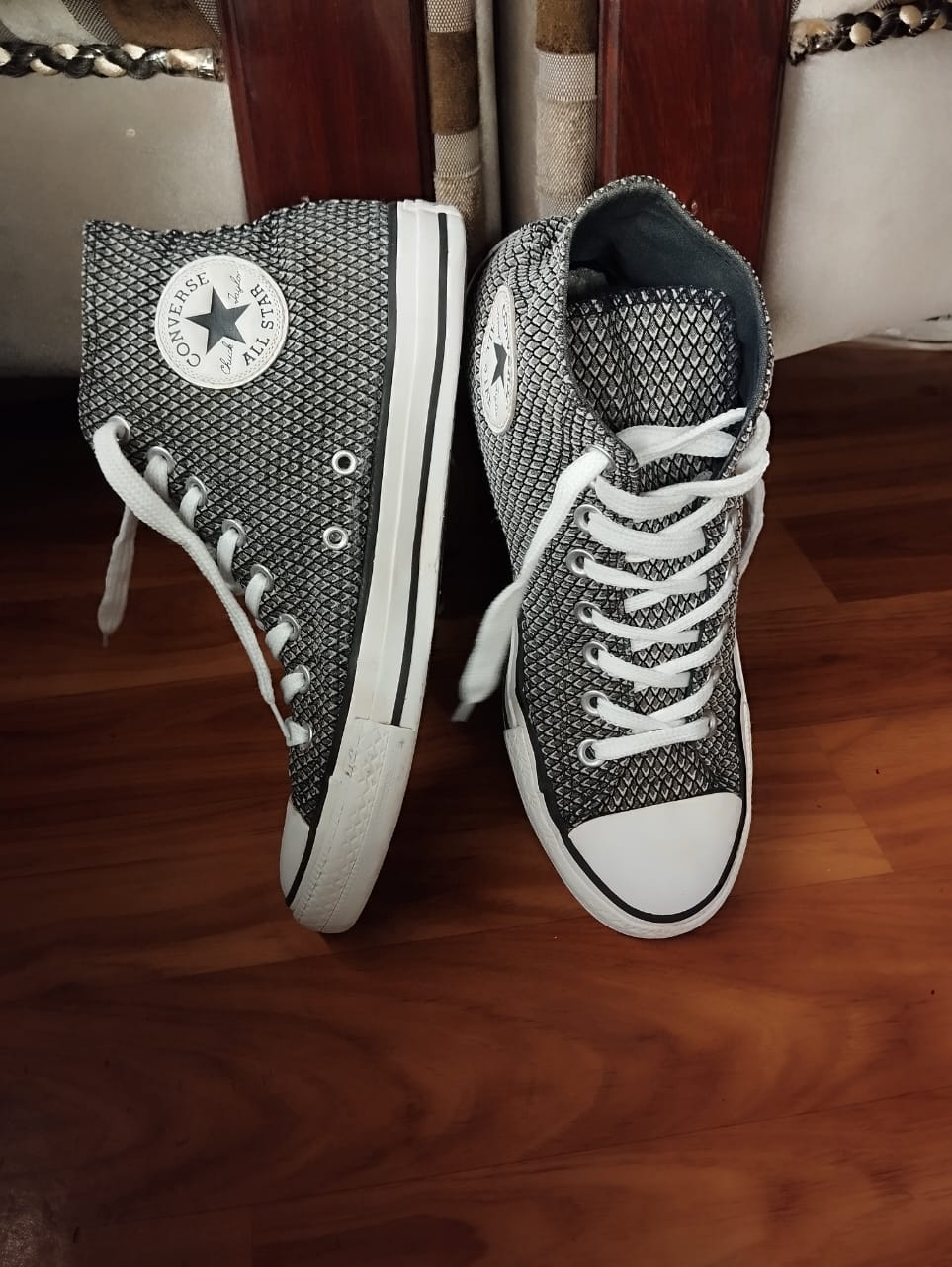 Black and white textured high rise converse