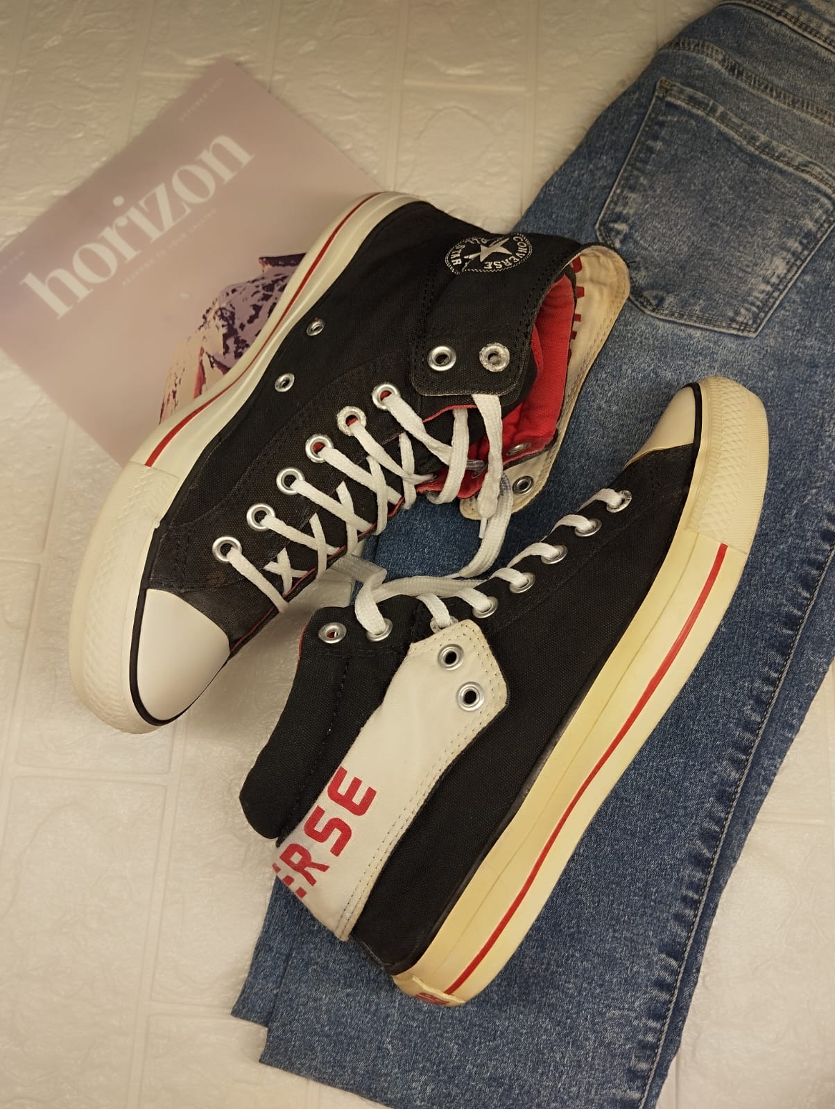 Black and red high rise converse