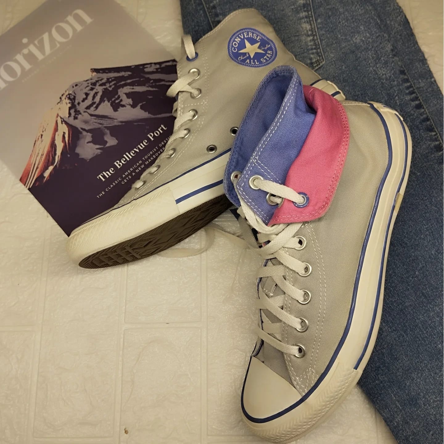 Grey multi colored high rise converse