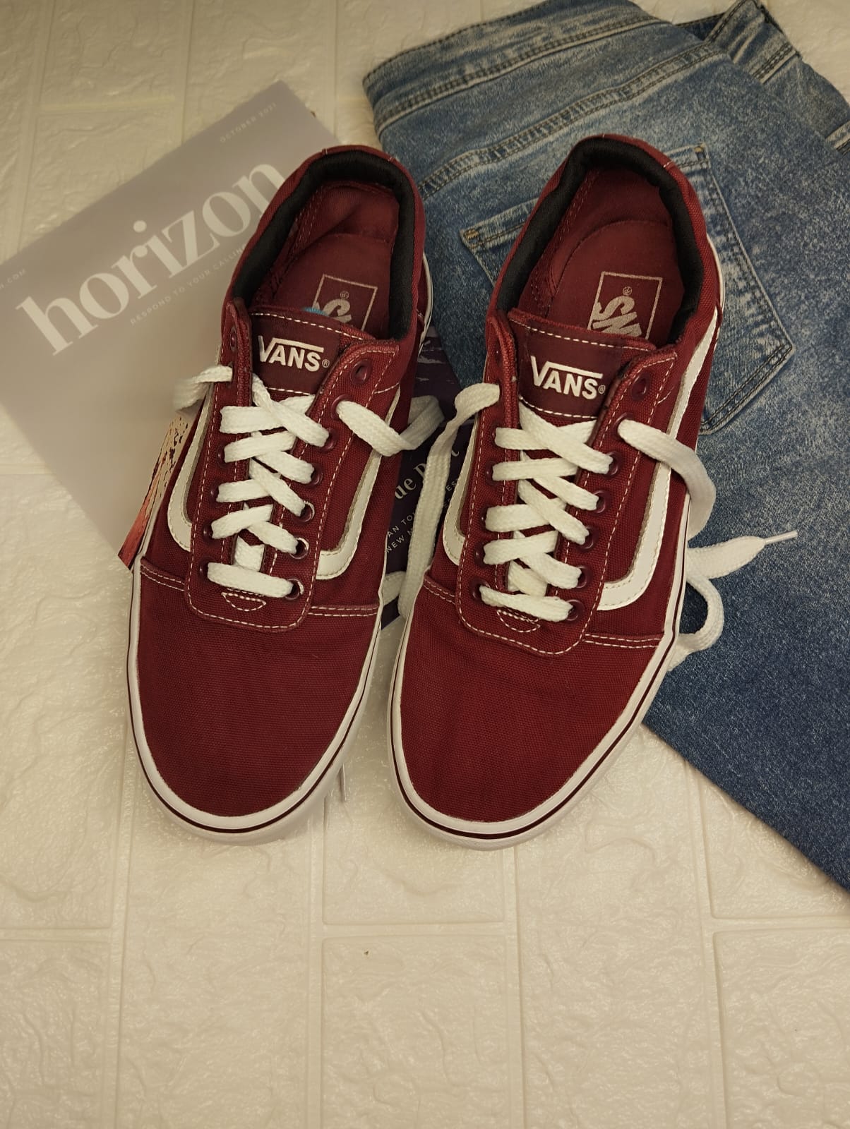 Burgundy low rise vans