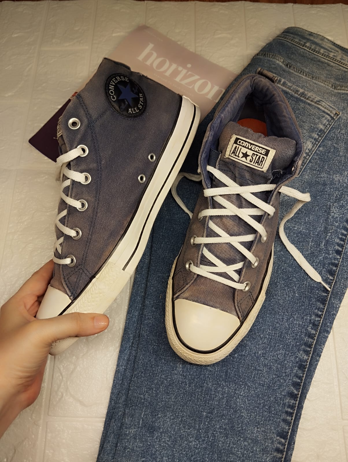 Navy blue ankle cut converse