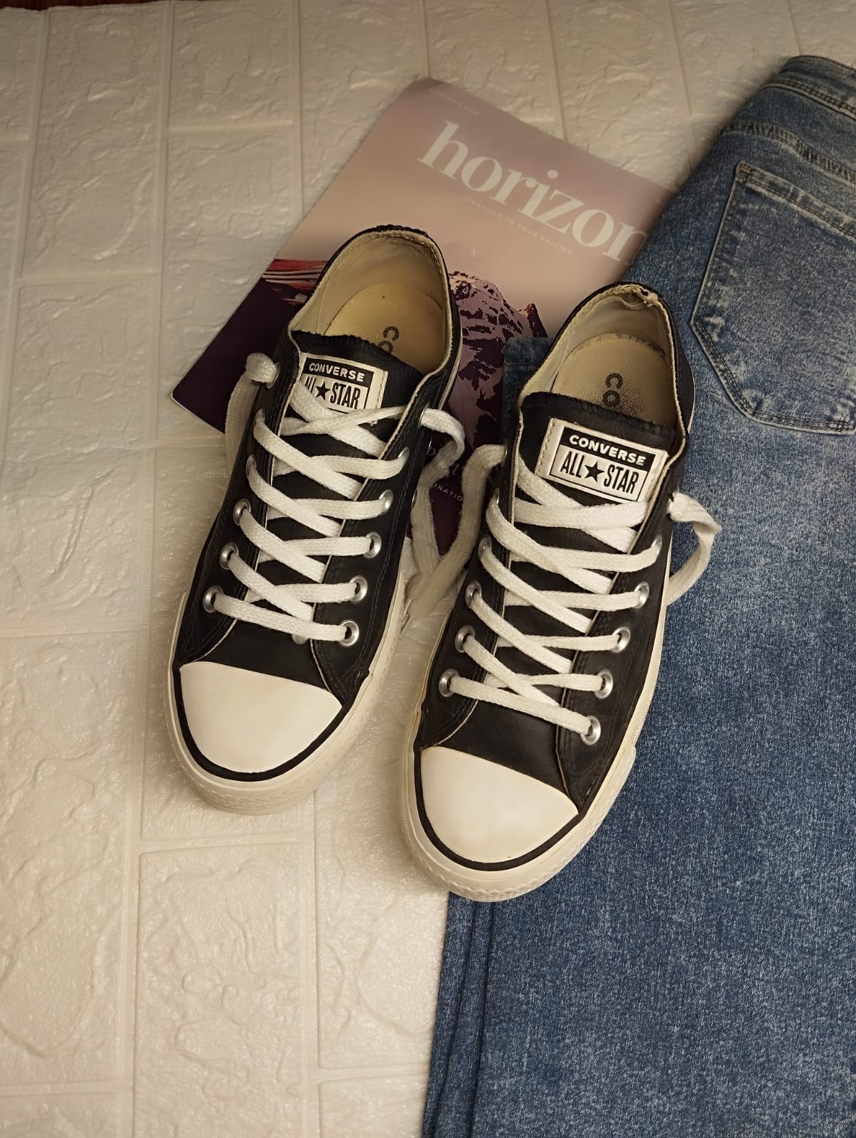 Black low rise leather platform