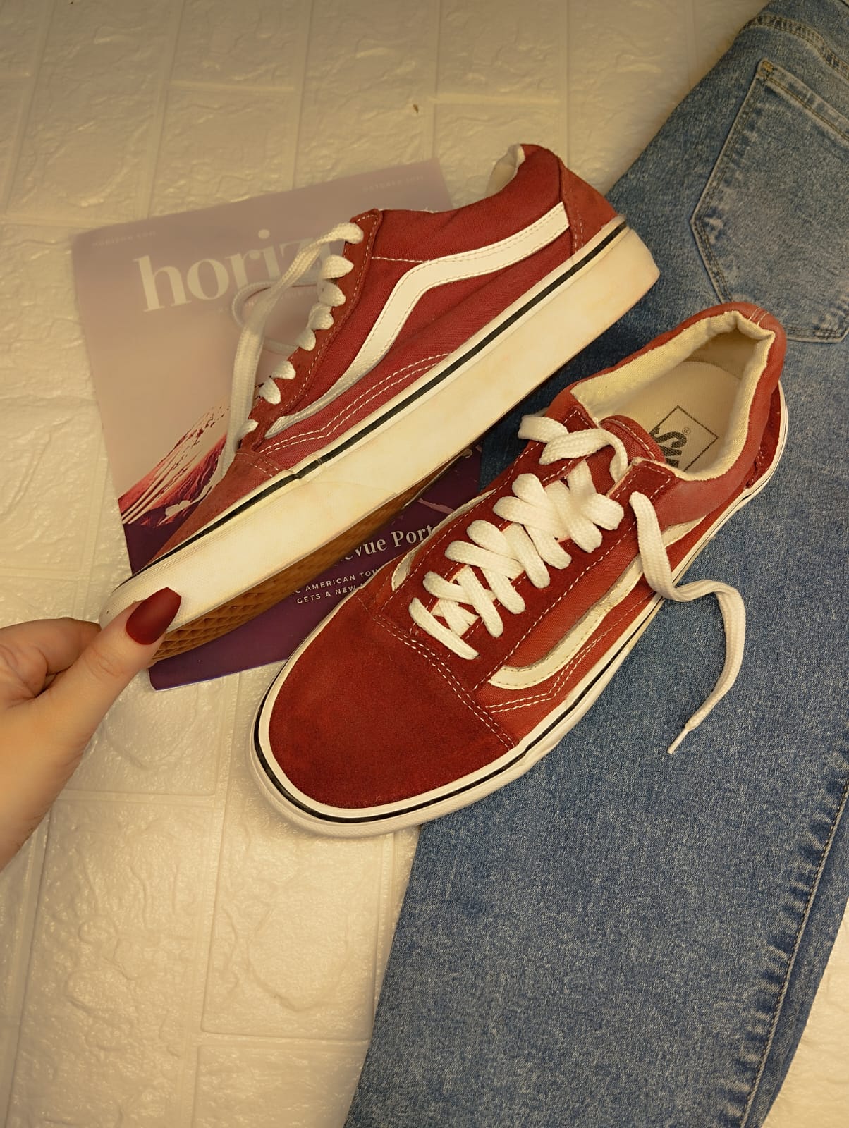 Burgundy low rise vans