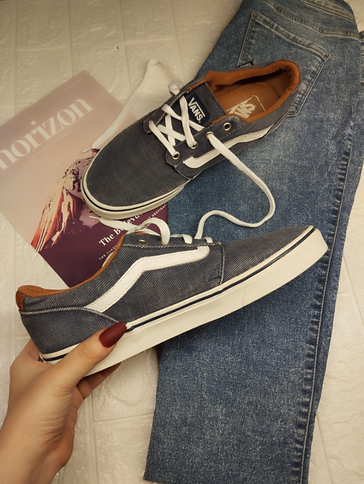 Black and brown low rise vans