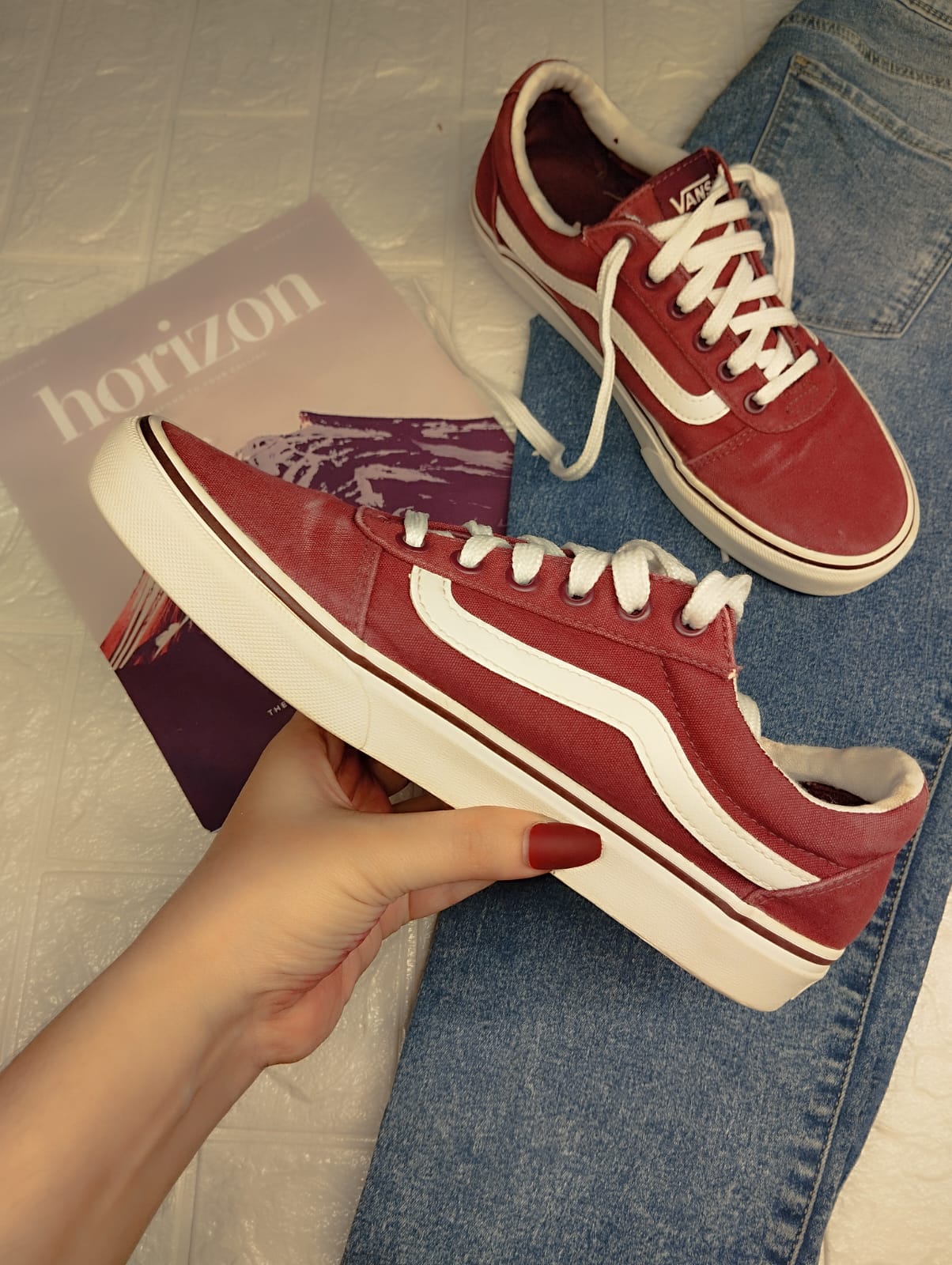 Burgundy low rise vans