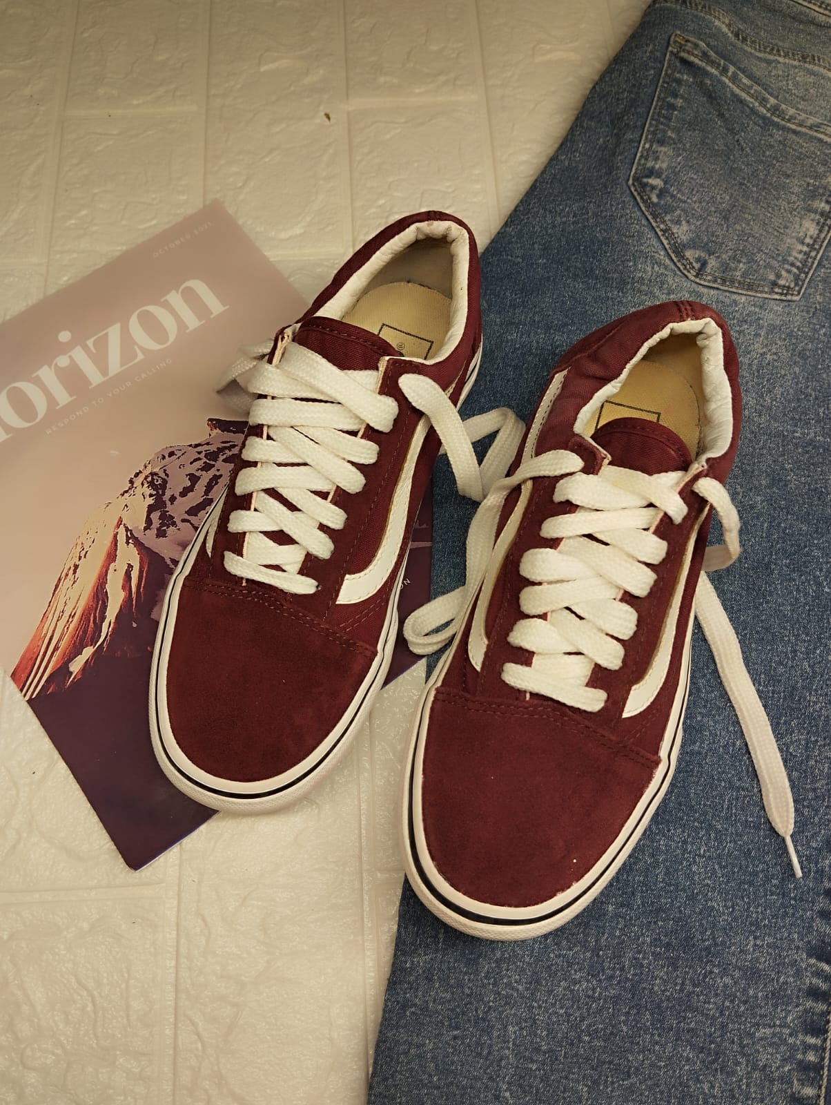 Burgundy low rise platform vans