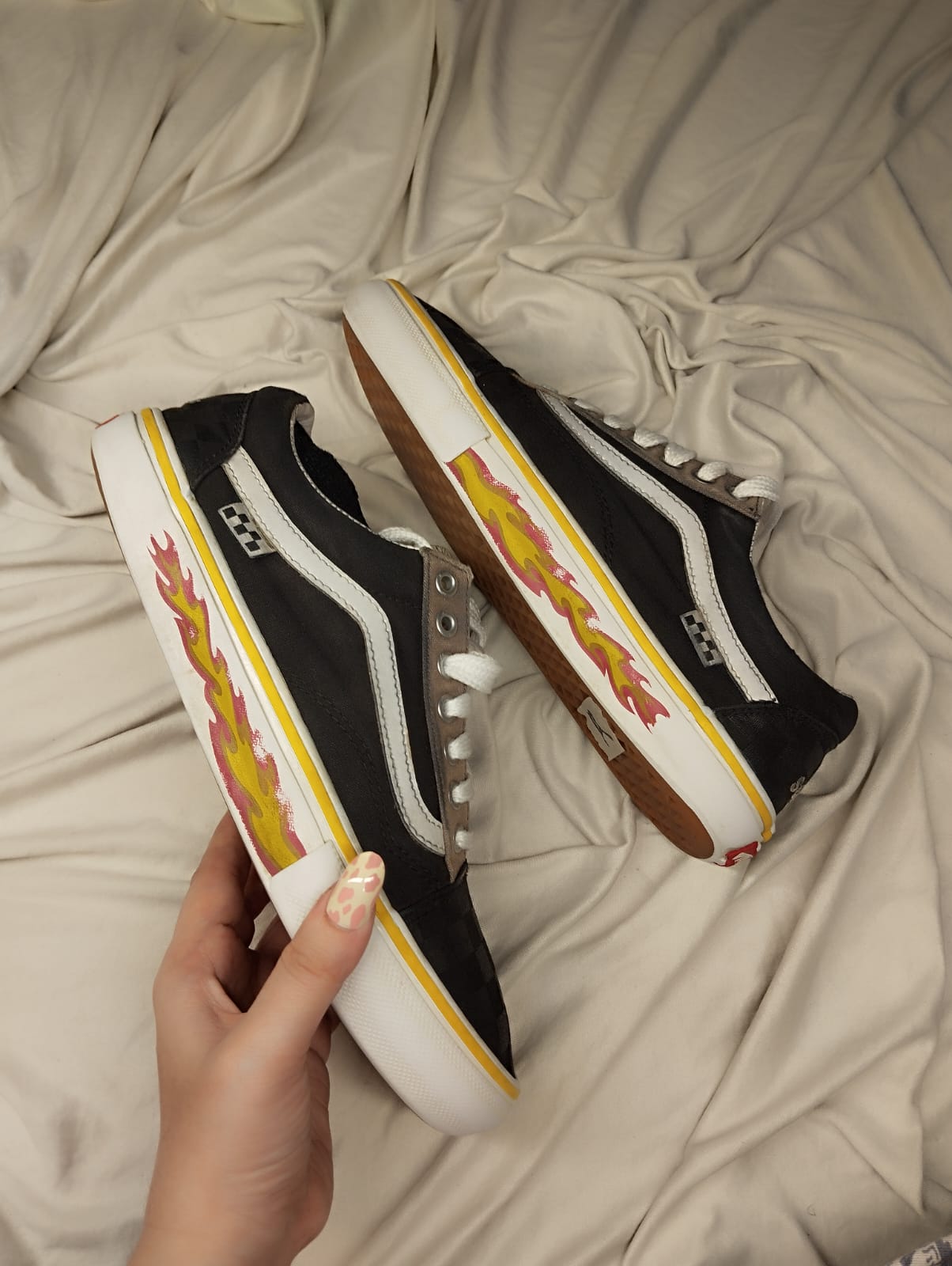 Black flame low rise vans