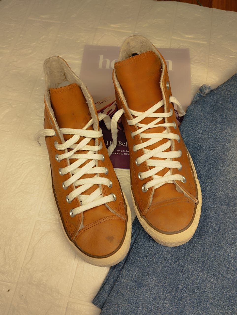 Brown leather winter boots