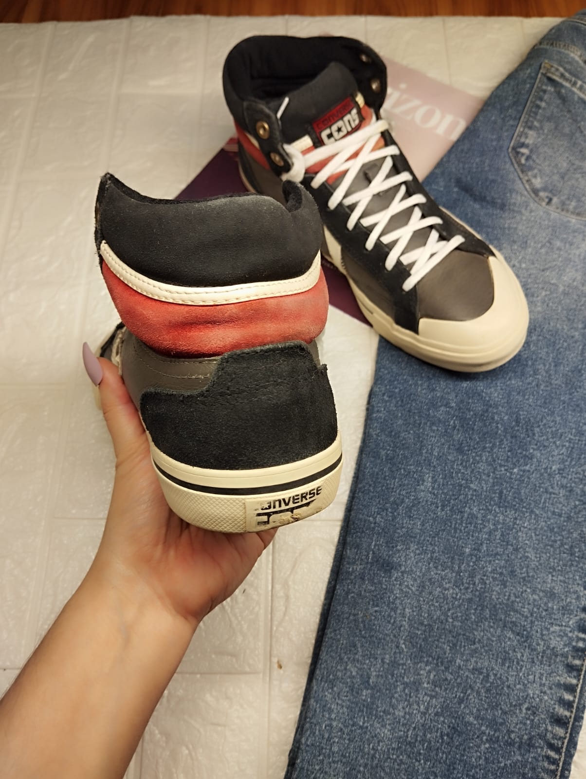 Black and red high rise converse