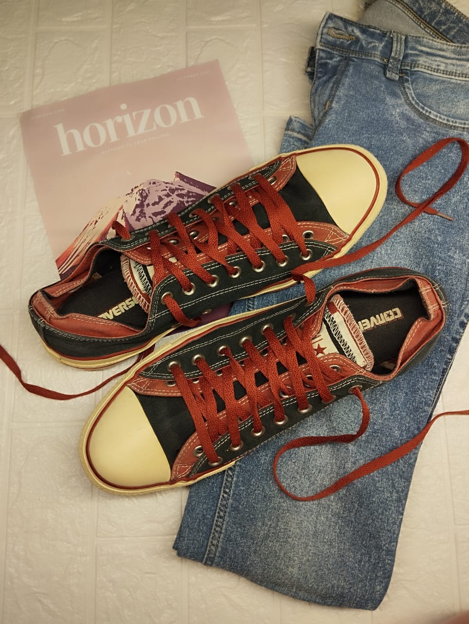 Black and orange low rise converse