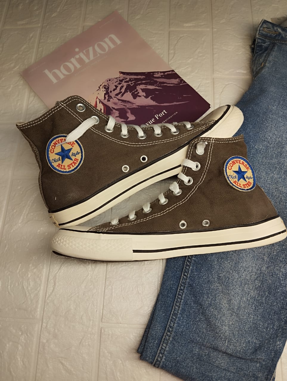 Brown high rise converse