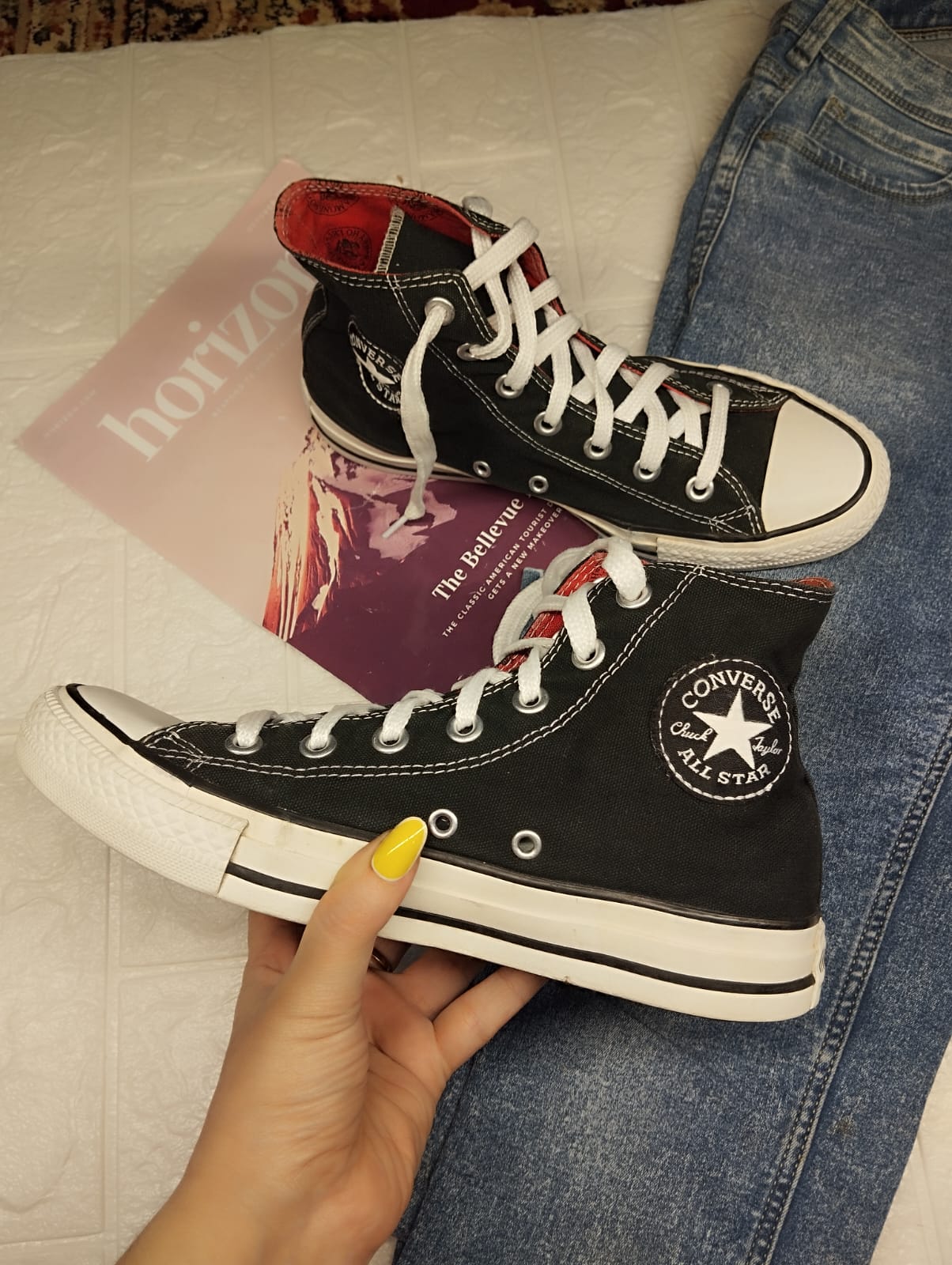 Black and red high rise converse