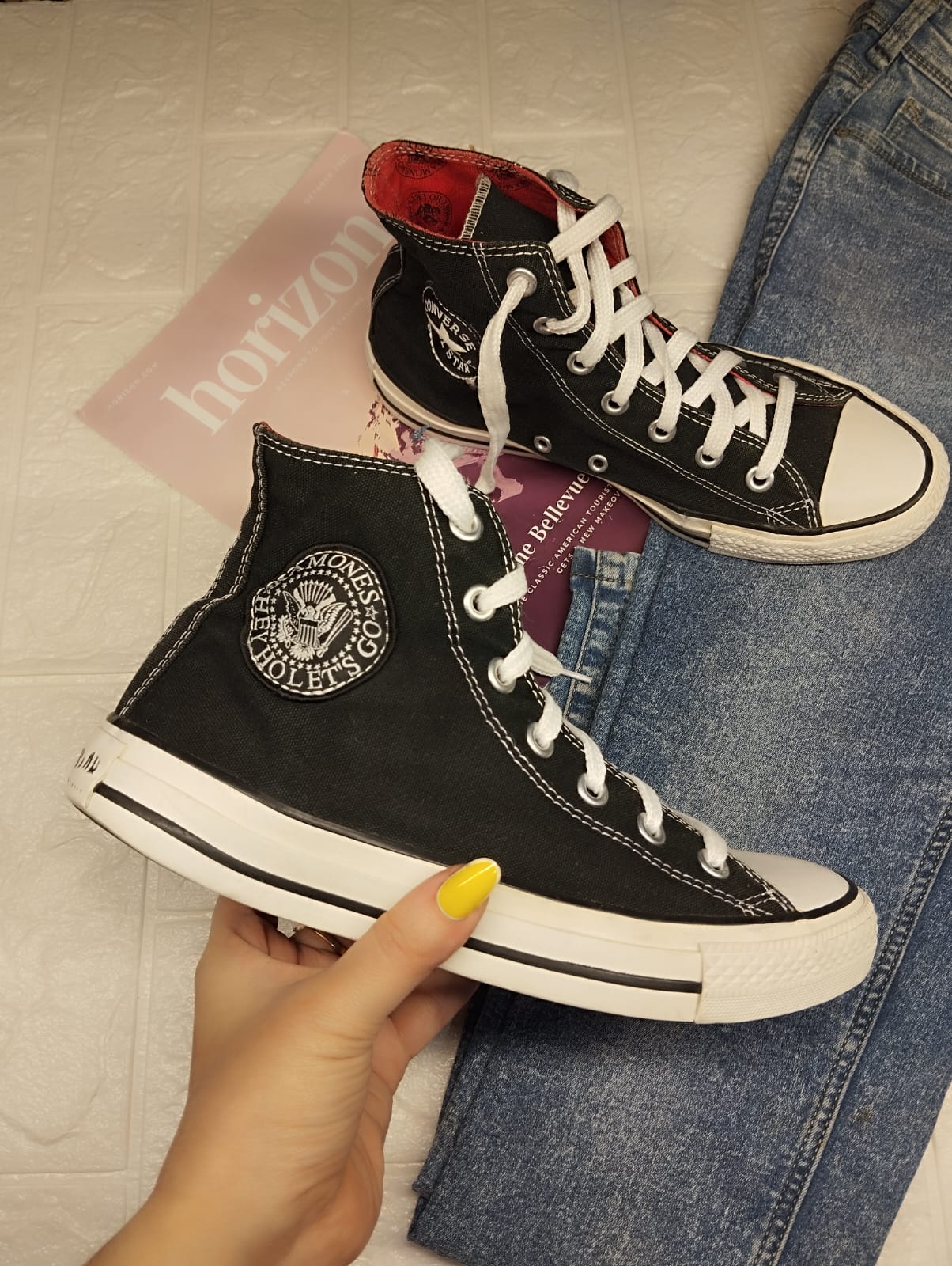 Black and red high rise converse