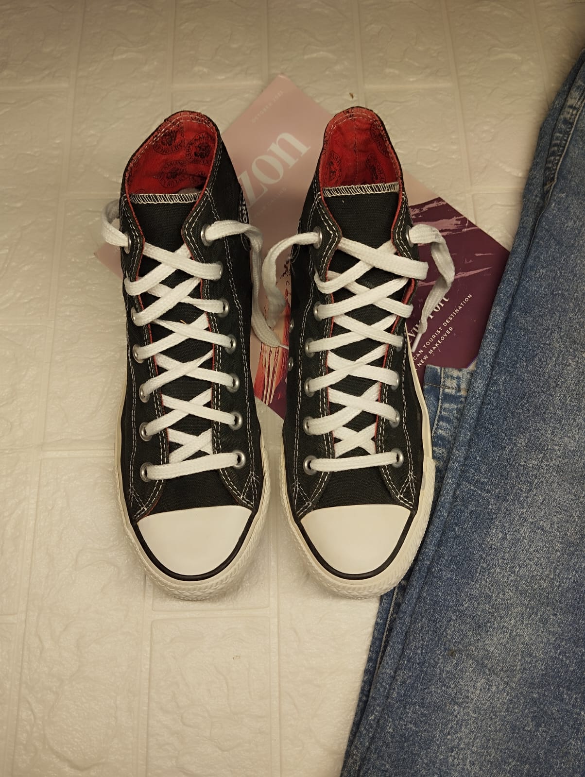 Black and red high rise converse