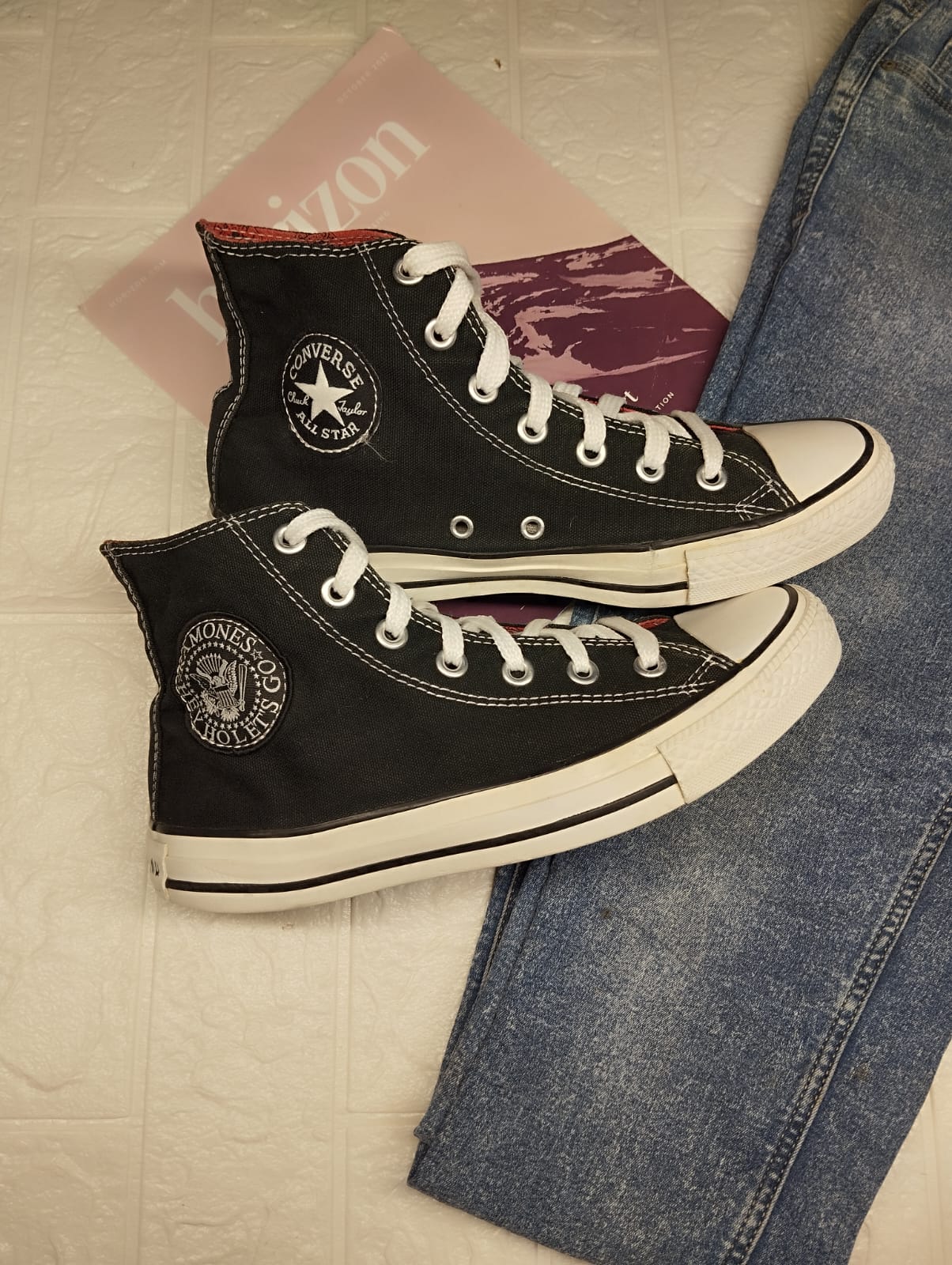 Black and red high rise converse