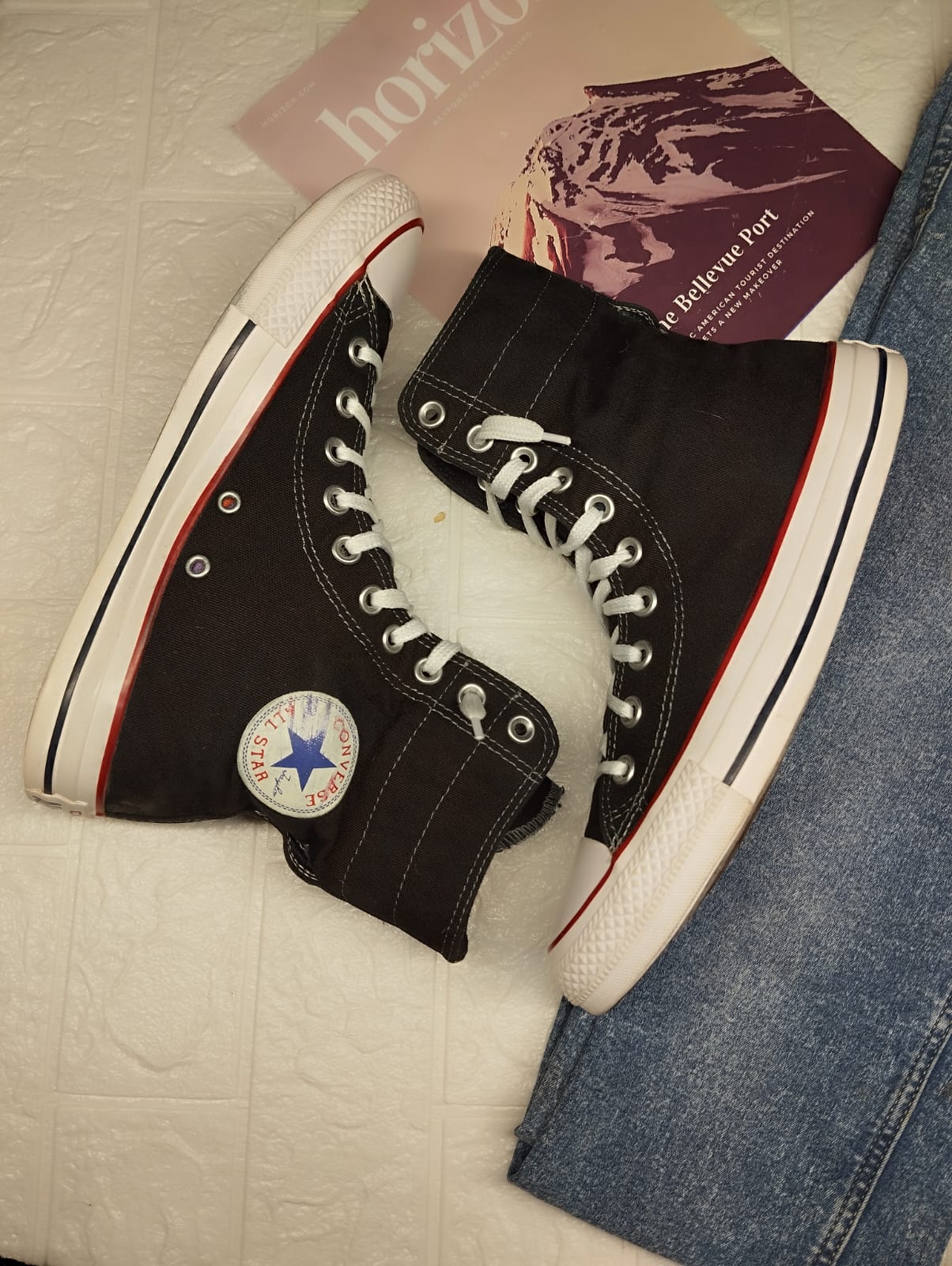 Black and red XL high rise converse