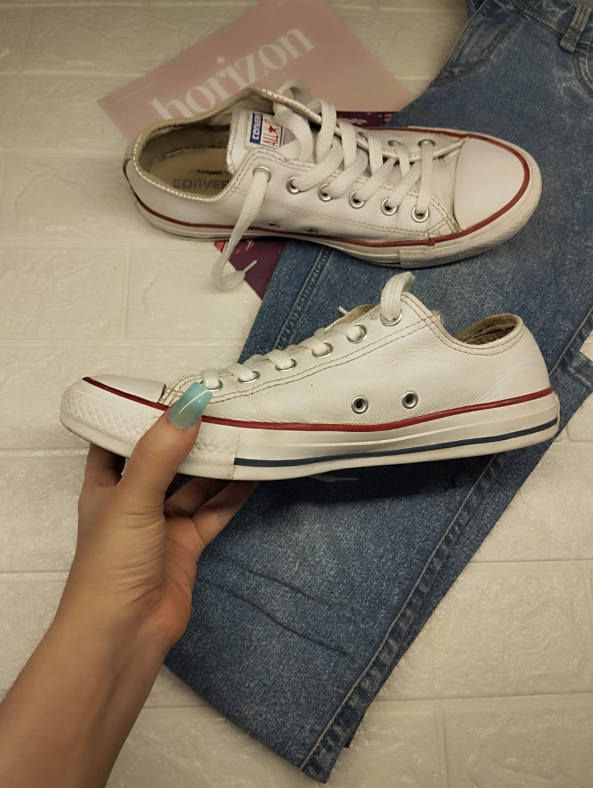 White leather low rise converse