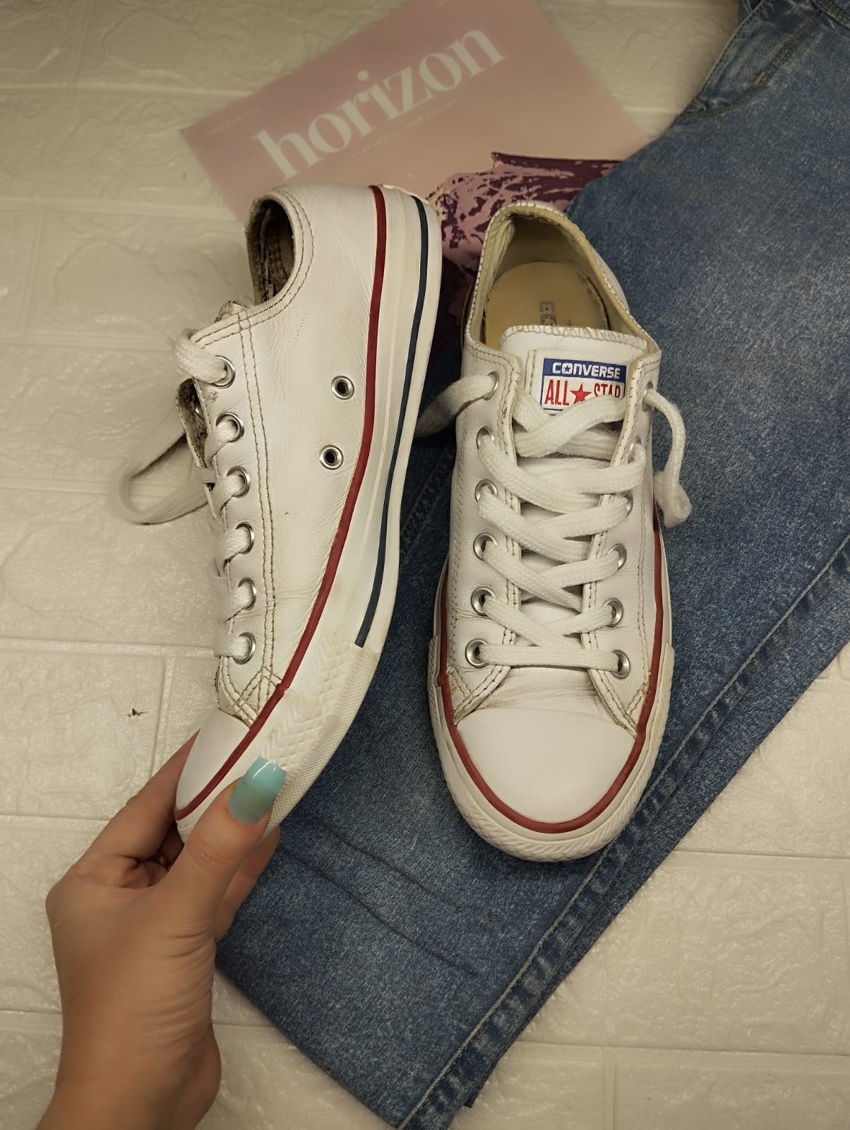 White leather low rise converse