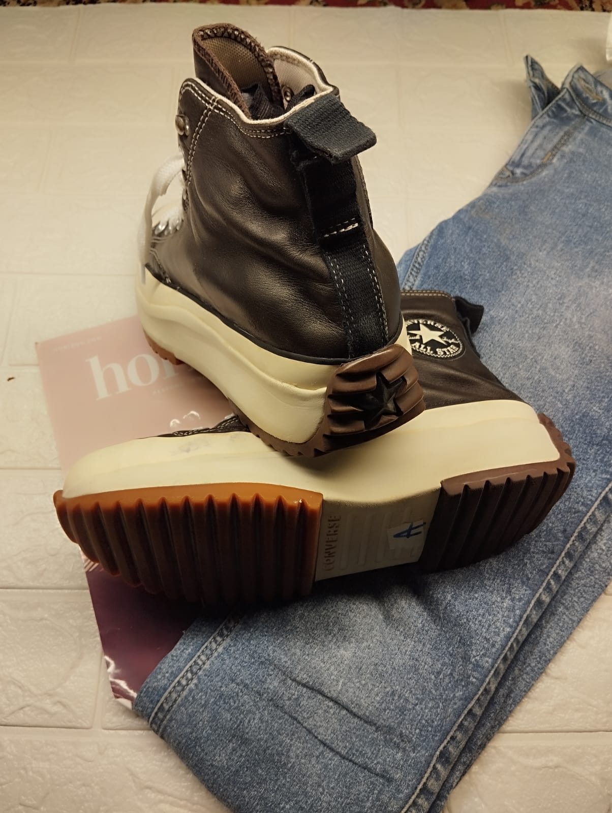 Black leather high rise chunky