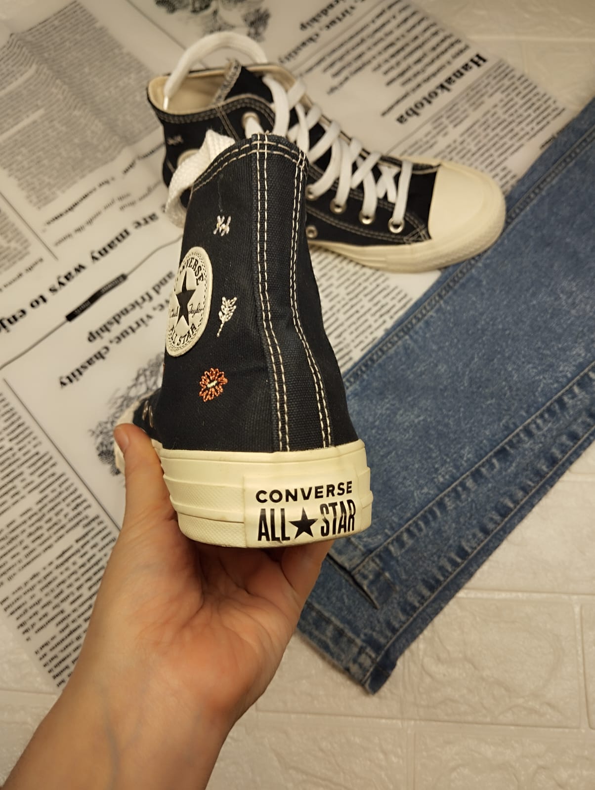 Black embroidery high rise converse