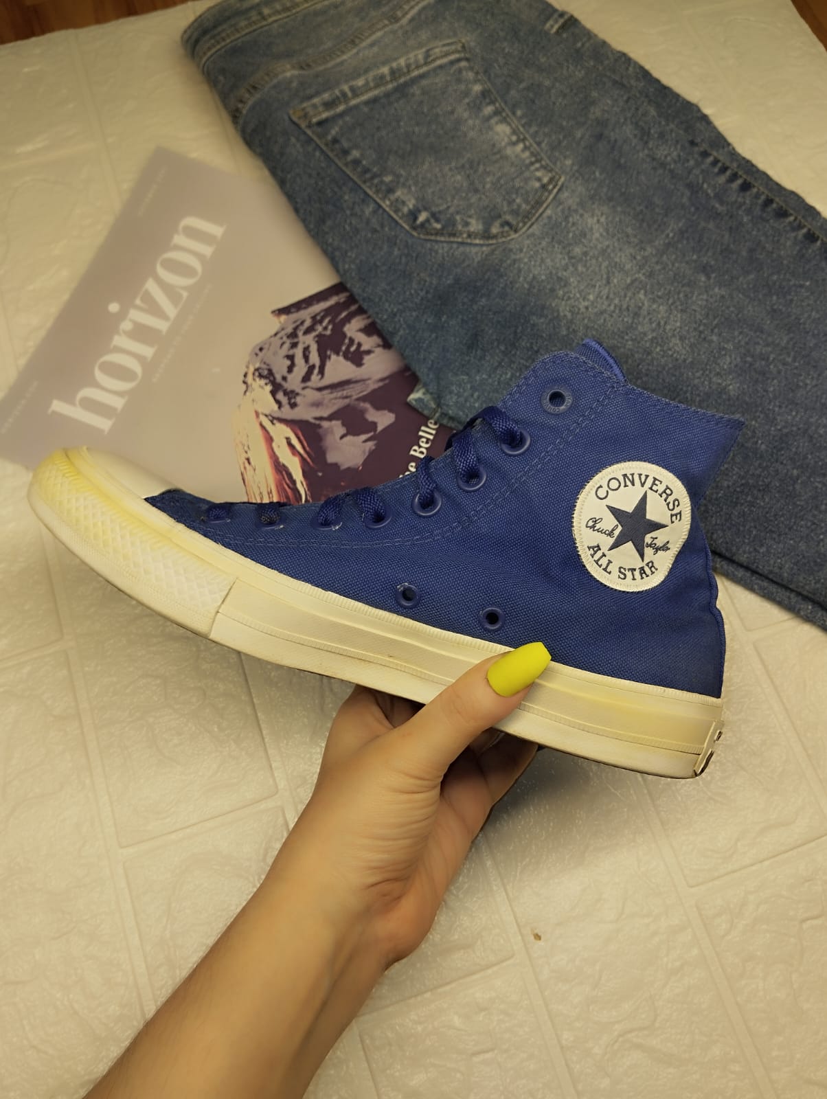 Blue high rise converse
