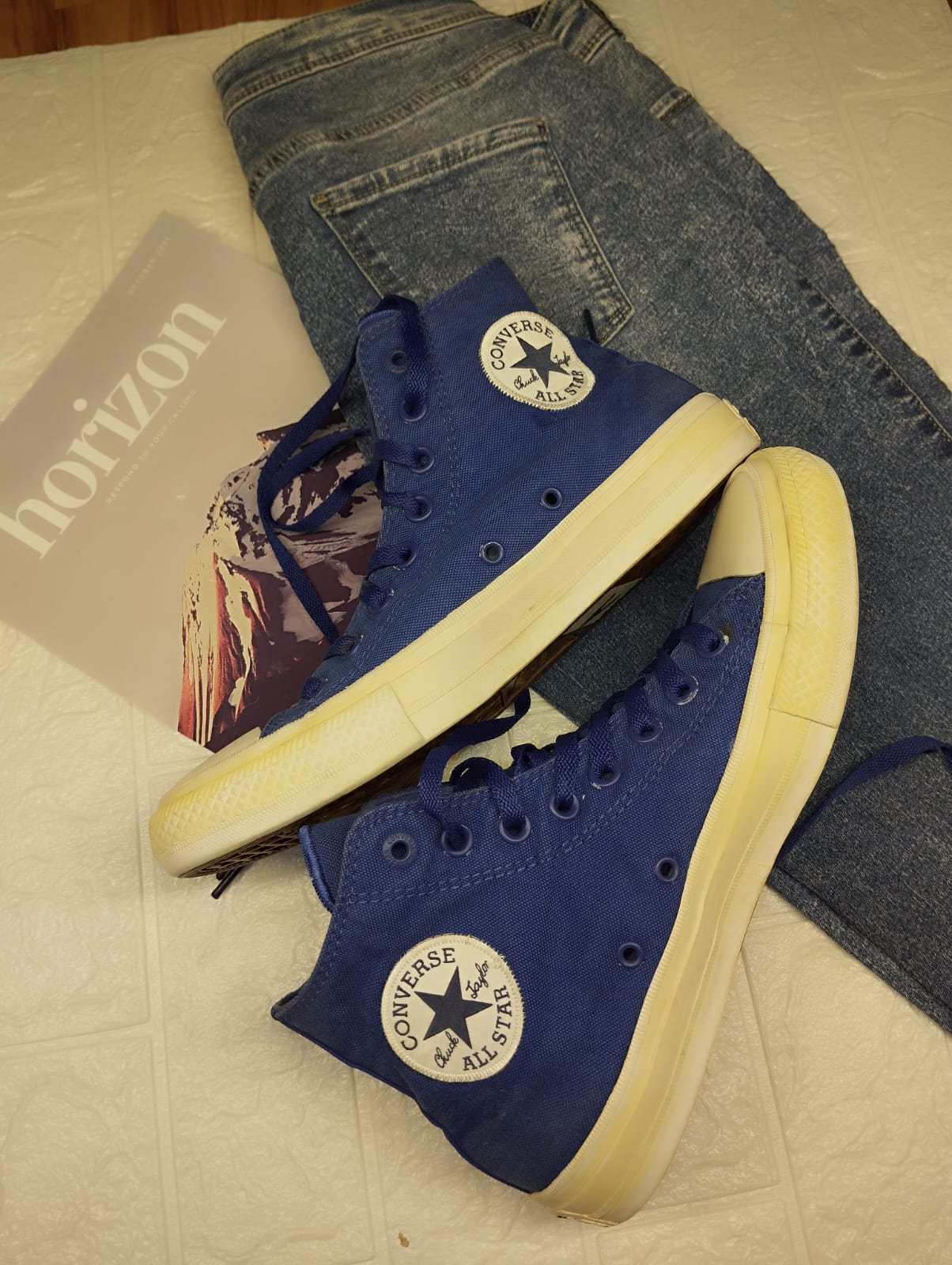 Blue high rise converse