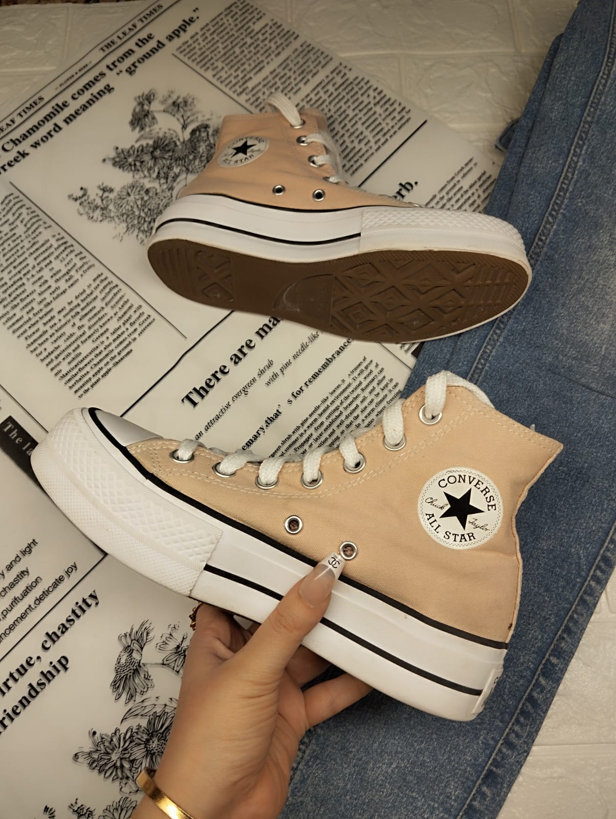 Beige high rise platform