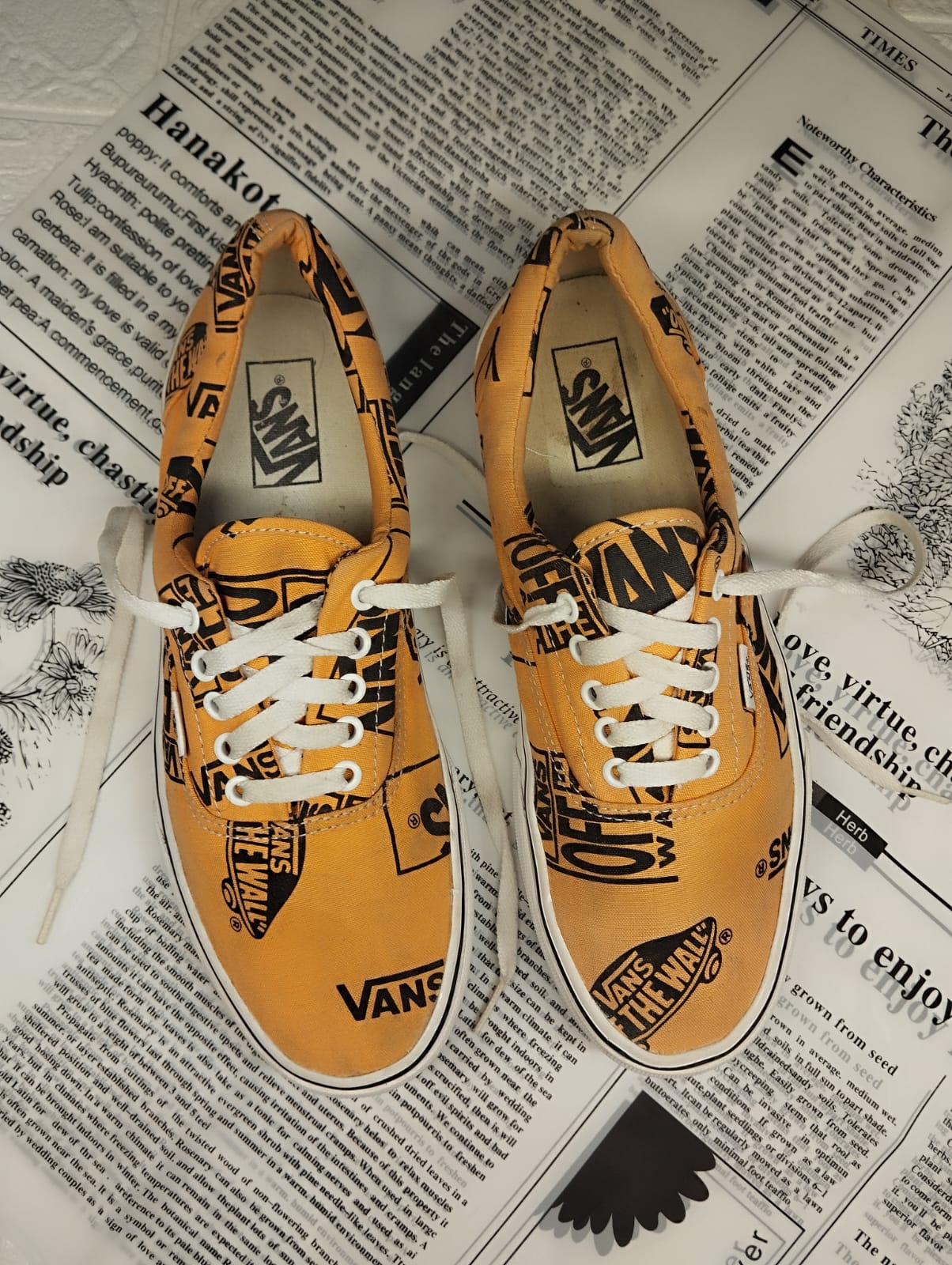 Orange and black low rise vans