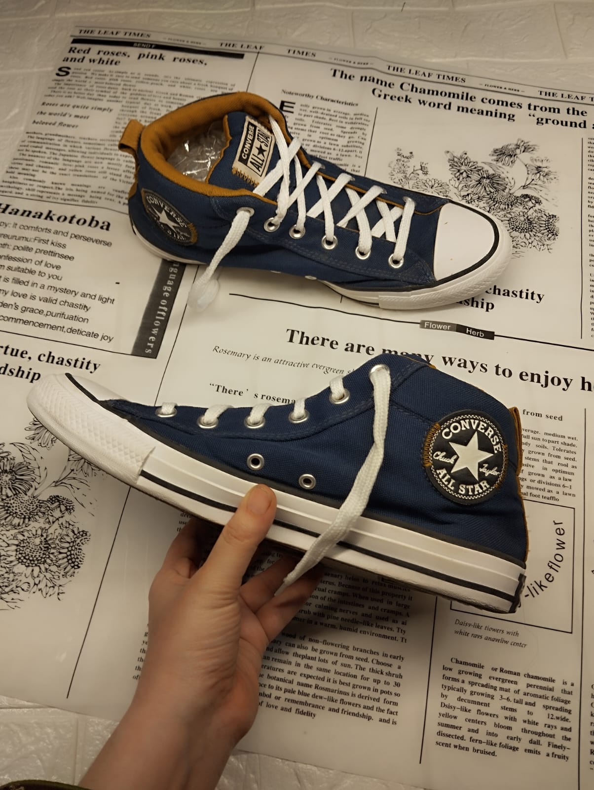 Blue and yellow ankle cut converse