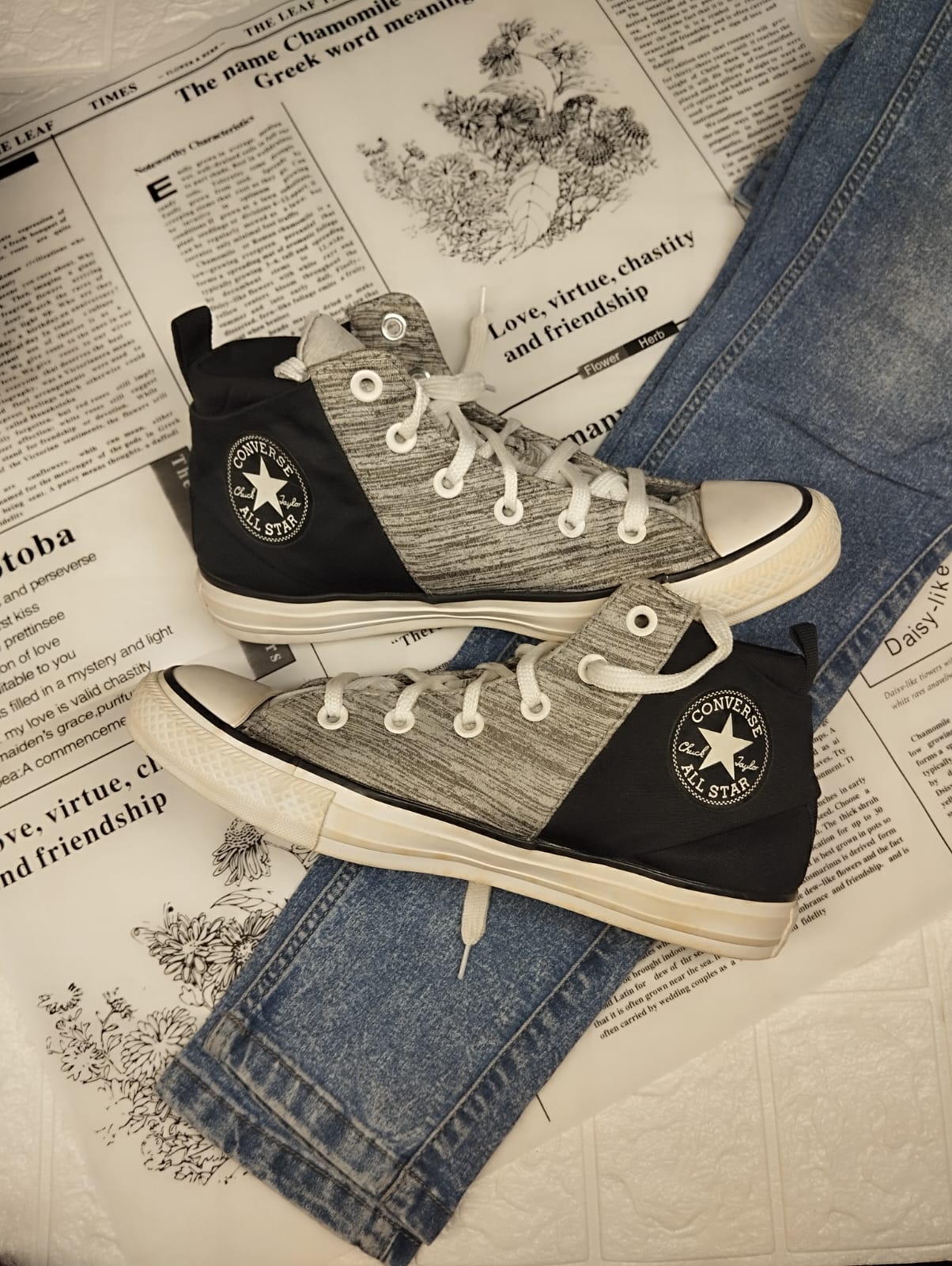 Black and grey ankle cut converse