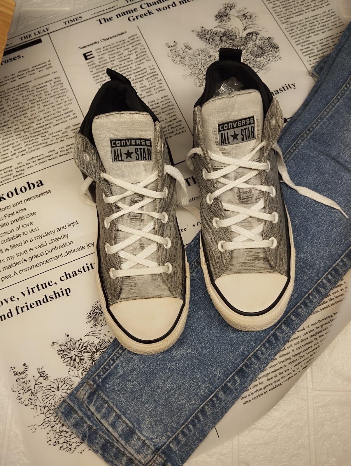 Black and grey ankle cut converse