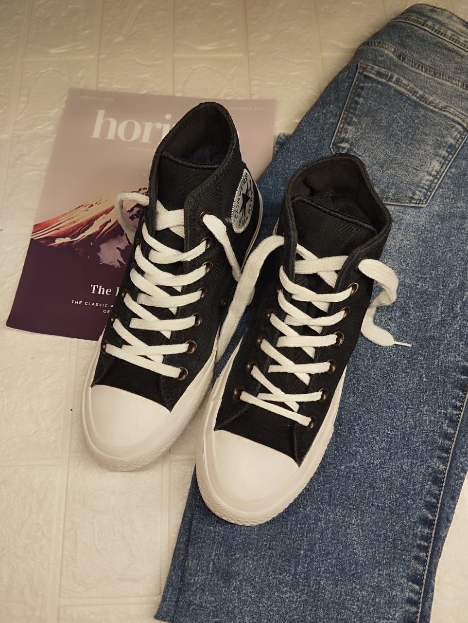 Black and white high rise converse (white logo)