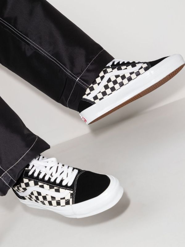 Black checkered print low rise vans