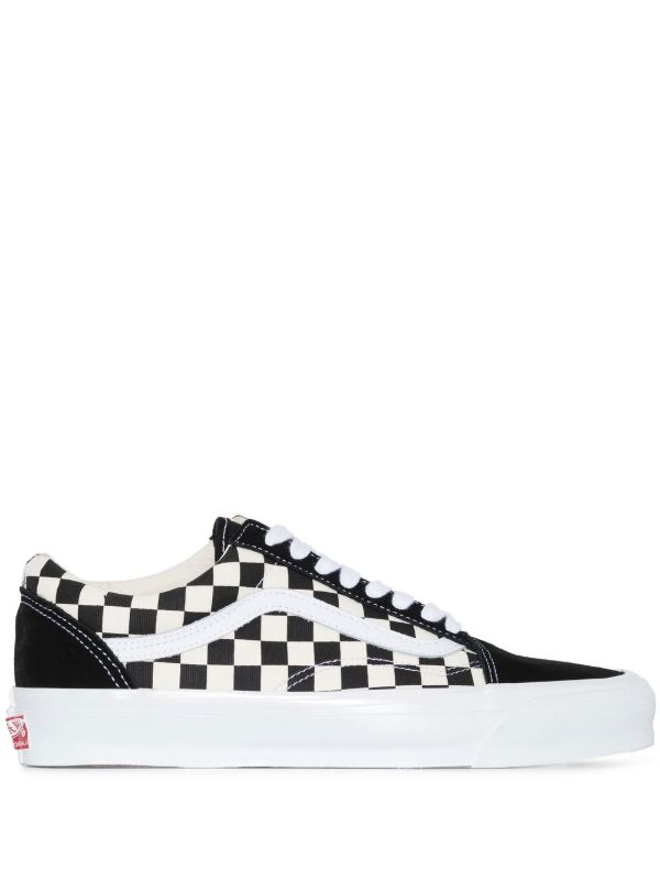 Black checkered print low rise vans